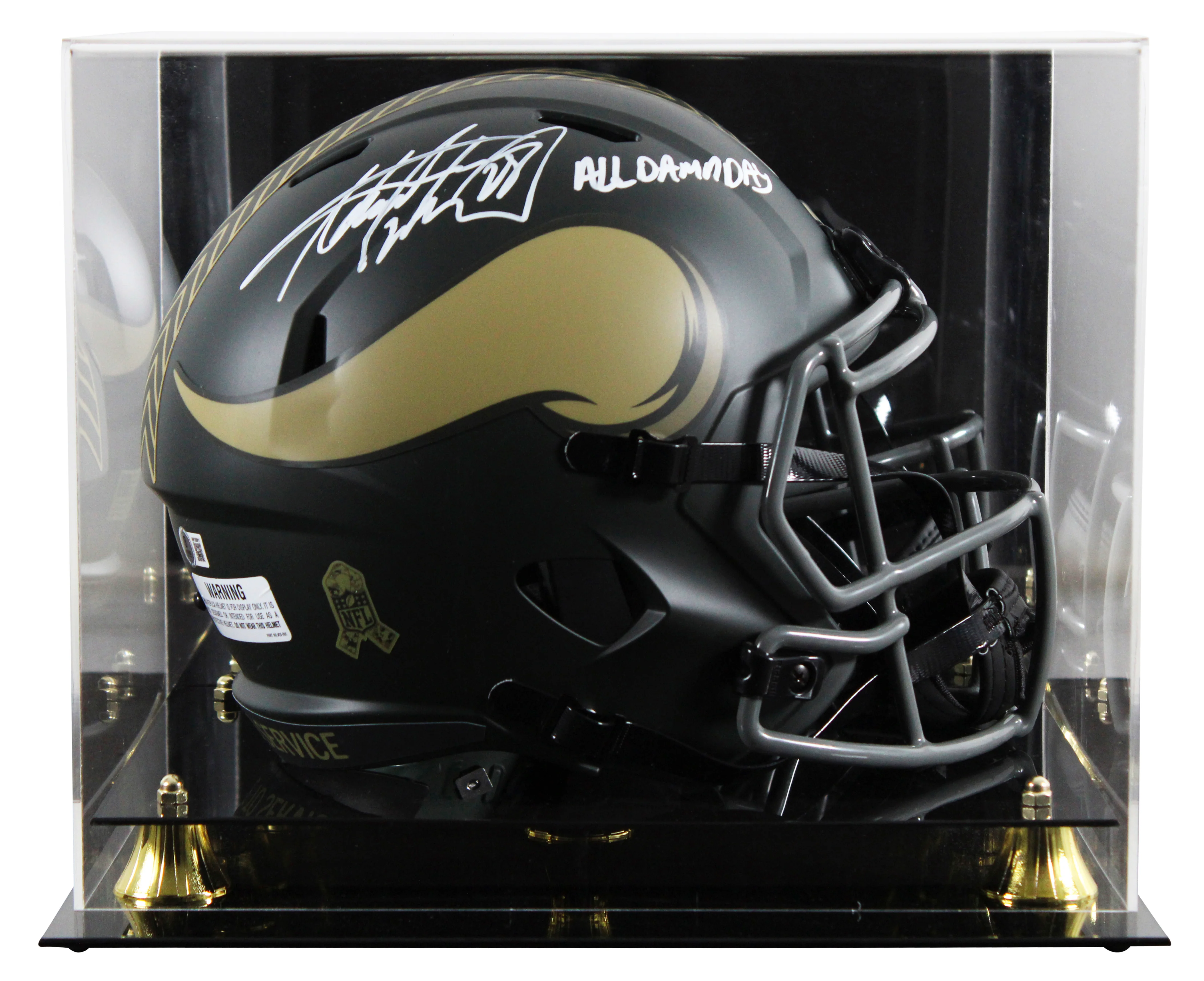 Vikings Adrian Peterson "All Day" Signed STS IV F/S Speed Rep Helmet W/ Case BAS - Image 2