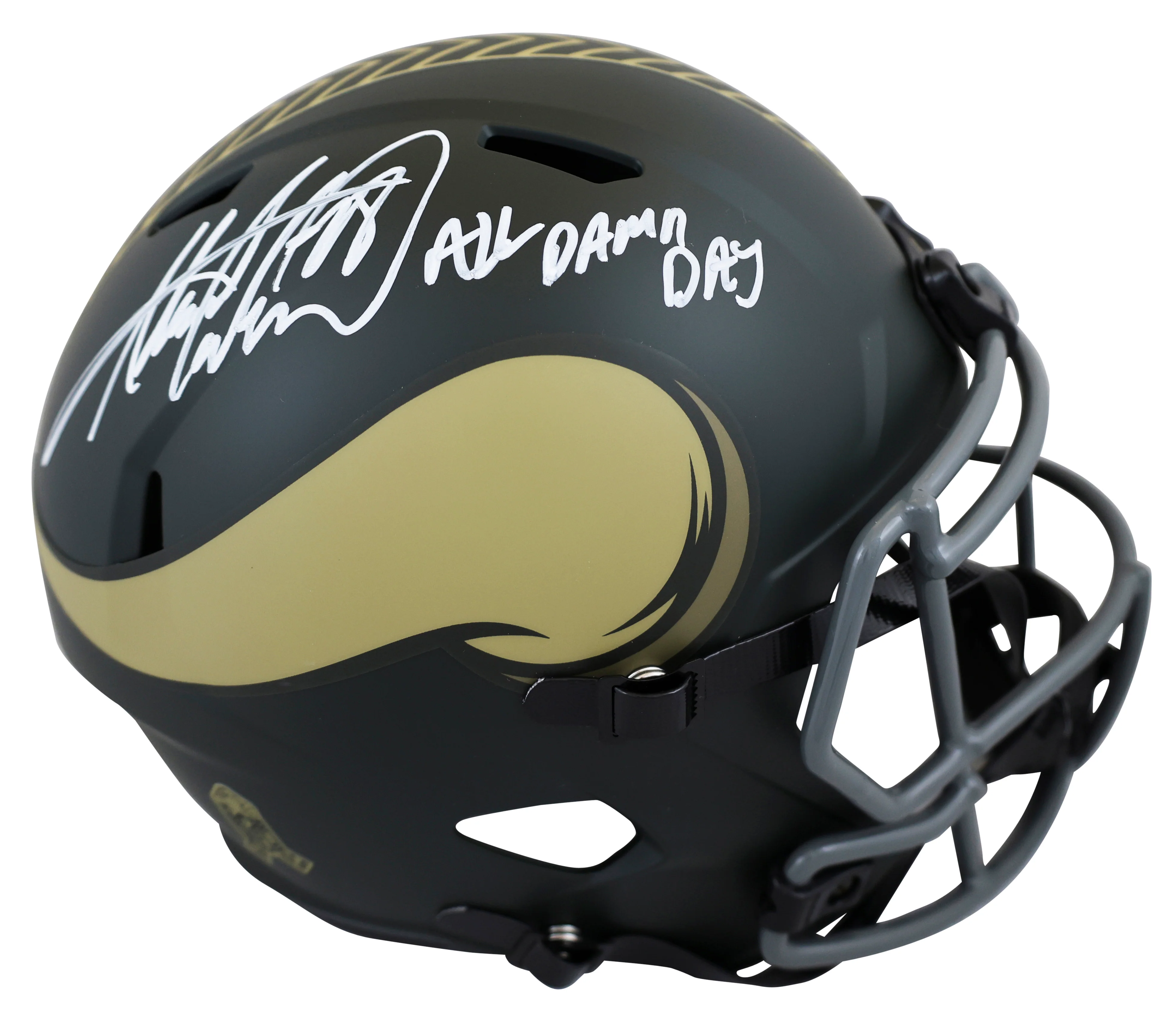 Vikings Adrian Peterson "All Day" Signed STS IV F/S Speed Rep Helmet W/ Case BAS - Image 3