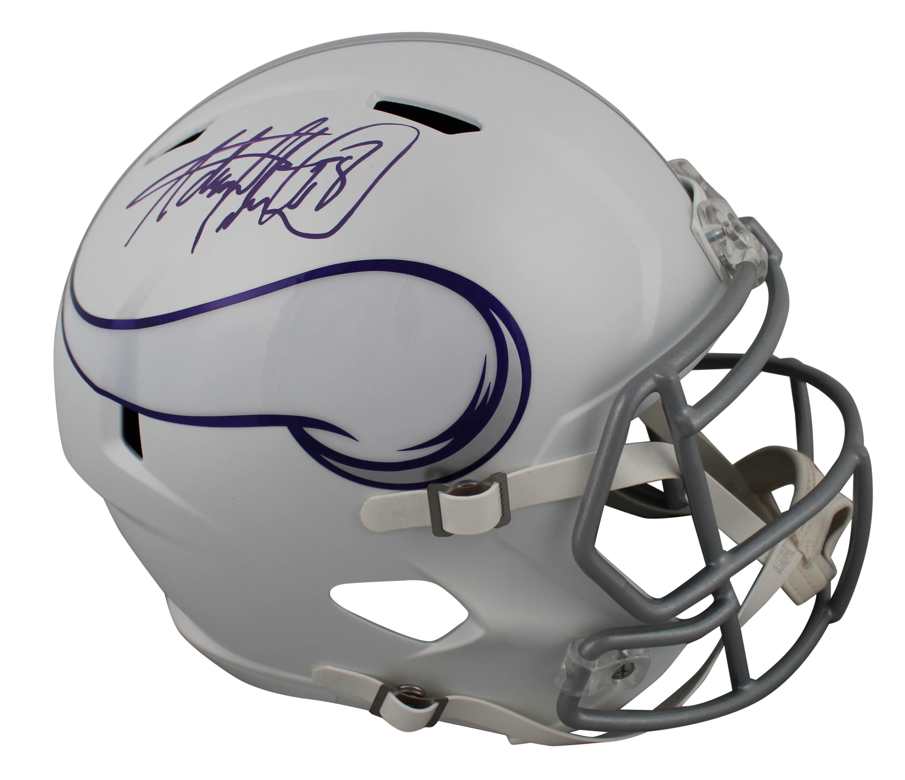 Vikings Adrian Peterson Signed 2024 Alt Full Size Speed Rep Helmet BAS Witnessed - Image 2