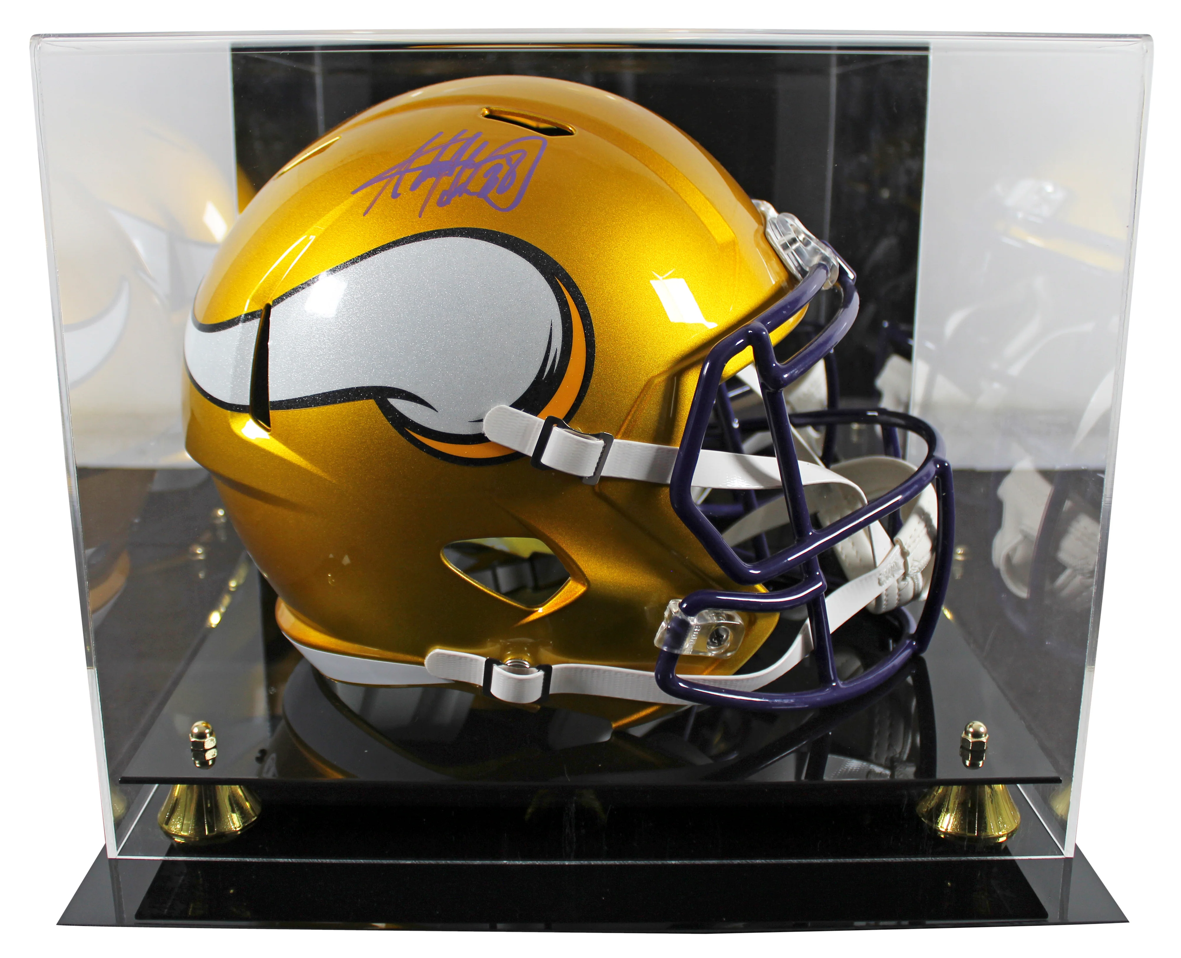 Vikings Adrian Peterson Signed Flash Full Size Speed Rep Helmet W/ Case BAS Wit - Image 2