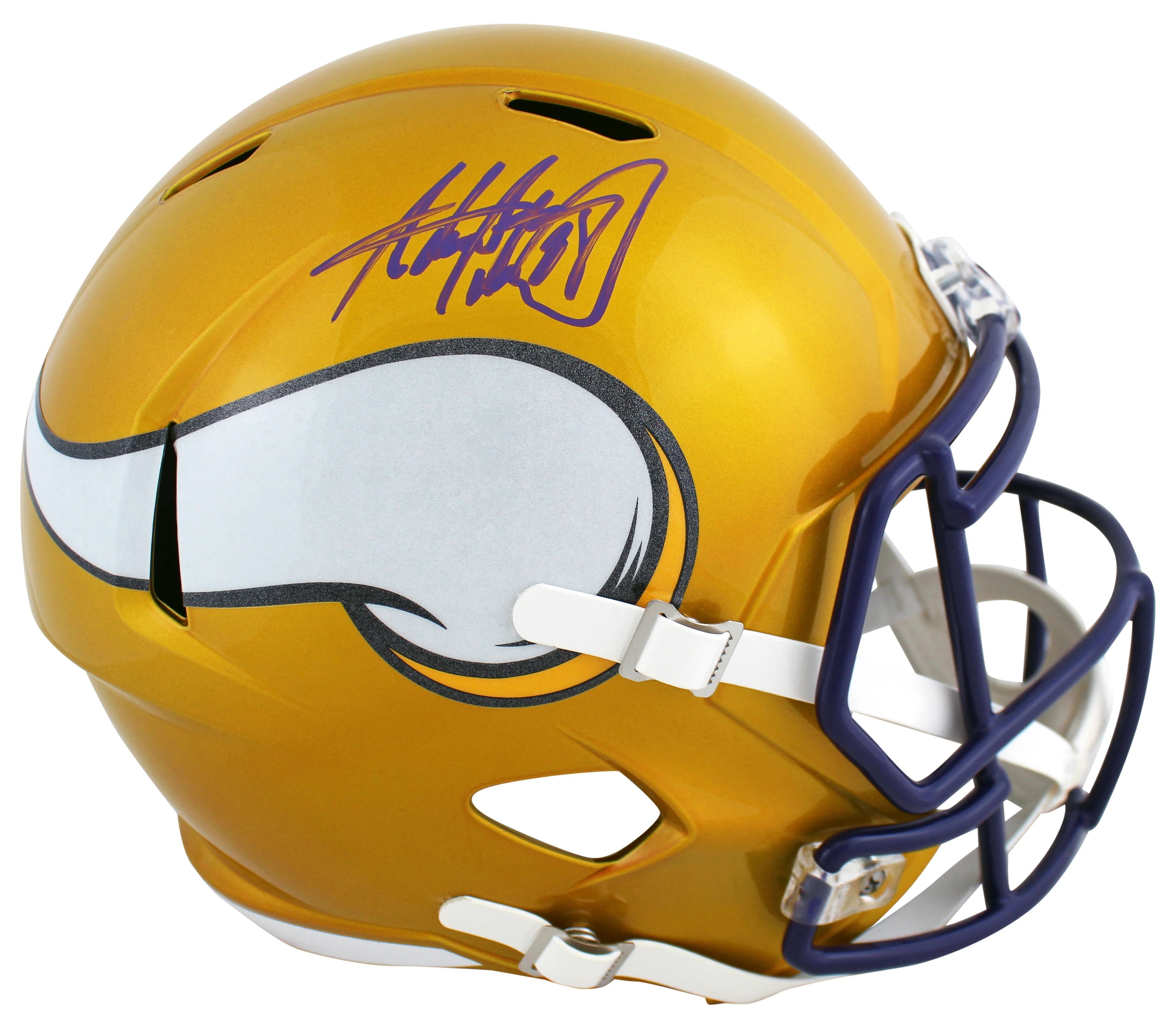 Vikings Adrian Peterson Signed Flash Full Size Speed Rep Helmet W/ Case BAS Wit - Image 3