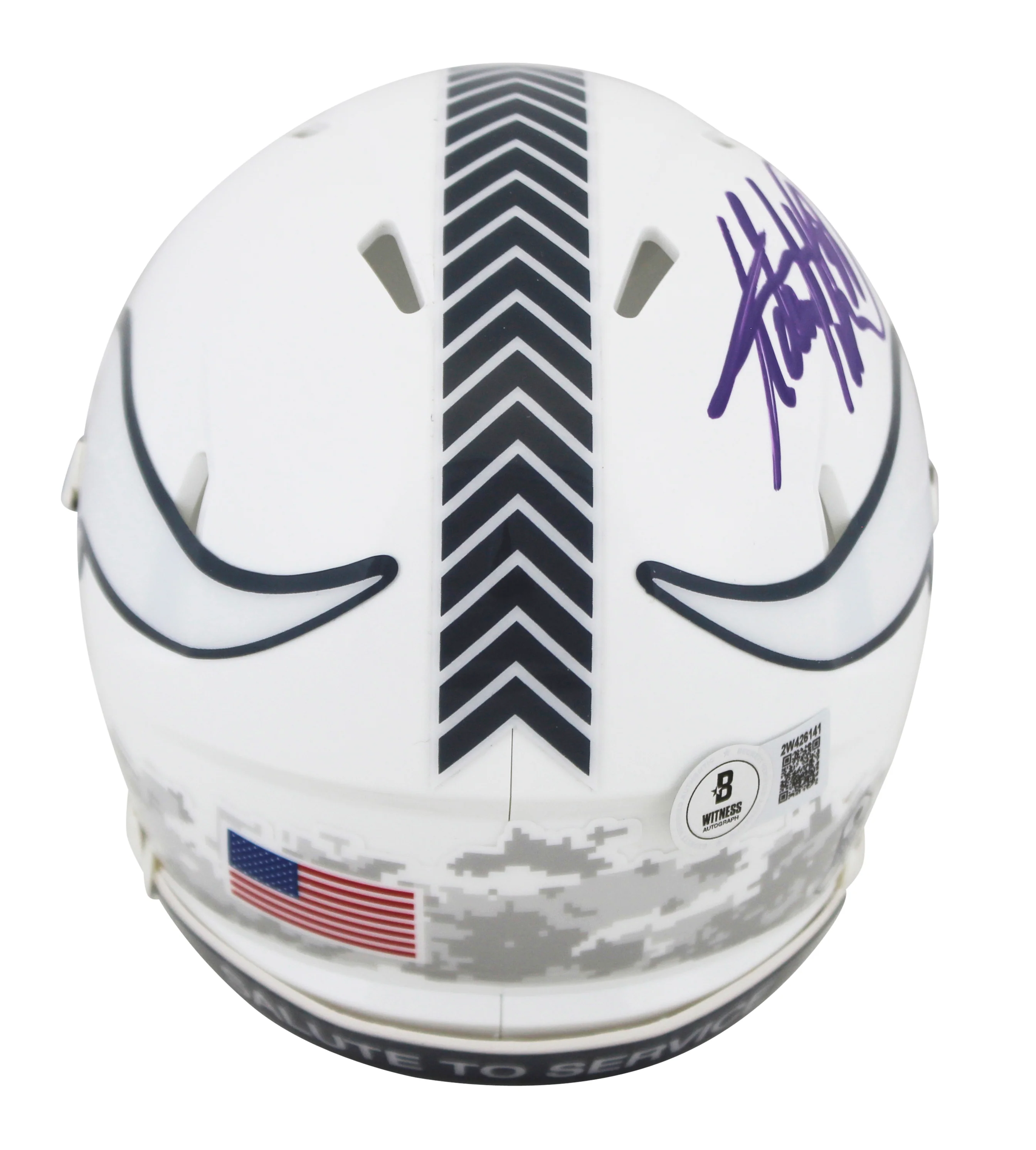 Vikings Adrian Peterson Signed Salute To Service III Speed Mini Helmet BAS Wit - Image 3
