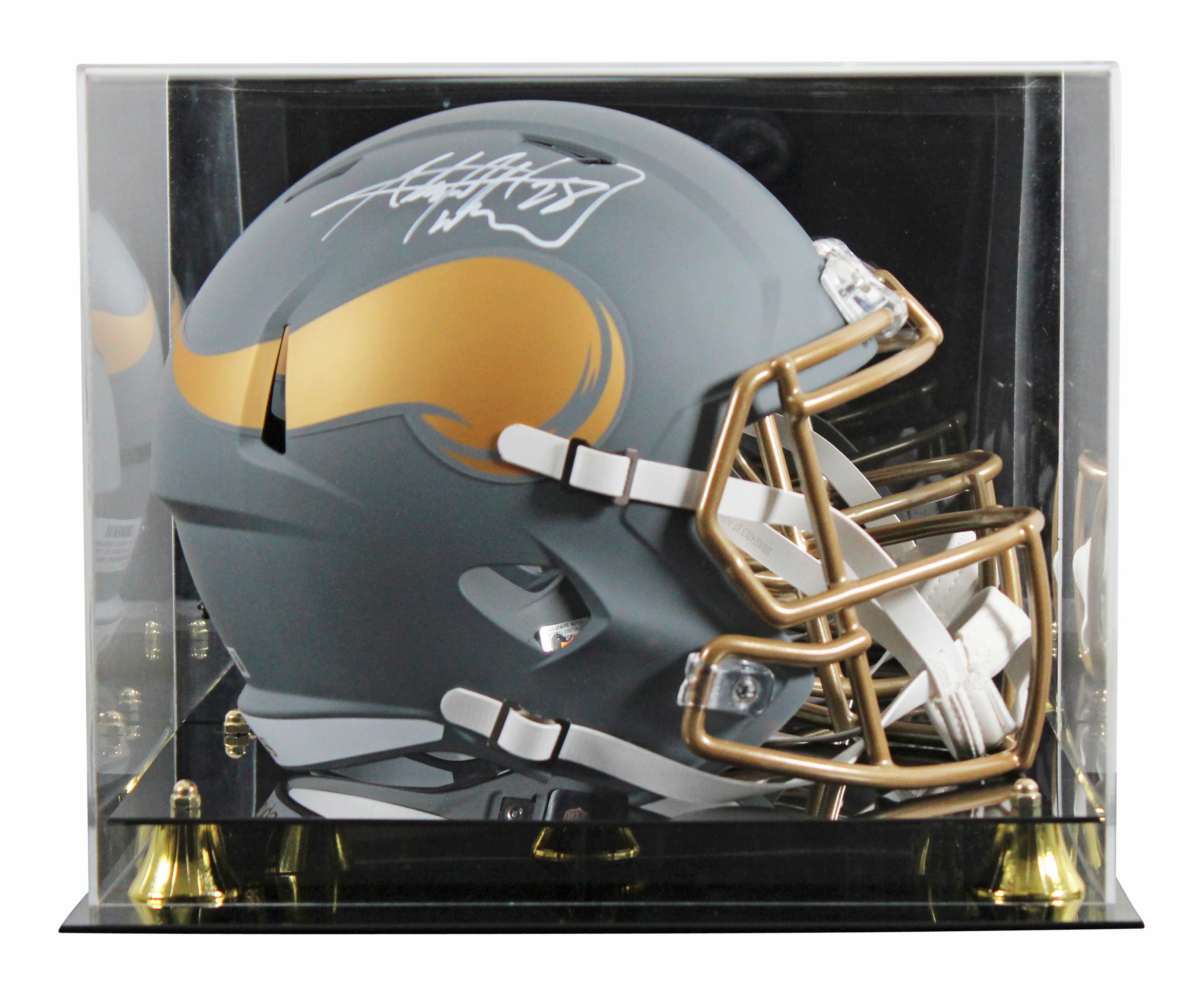 Vikings Adrian Peterson Signed Slate Full Size Speed Rep Helmet W/ Case BAS Wit - Image 2