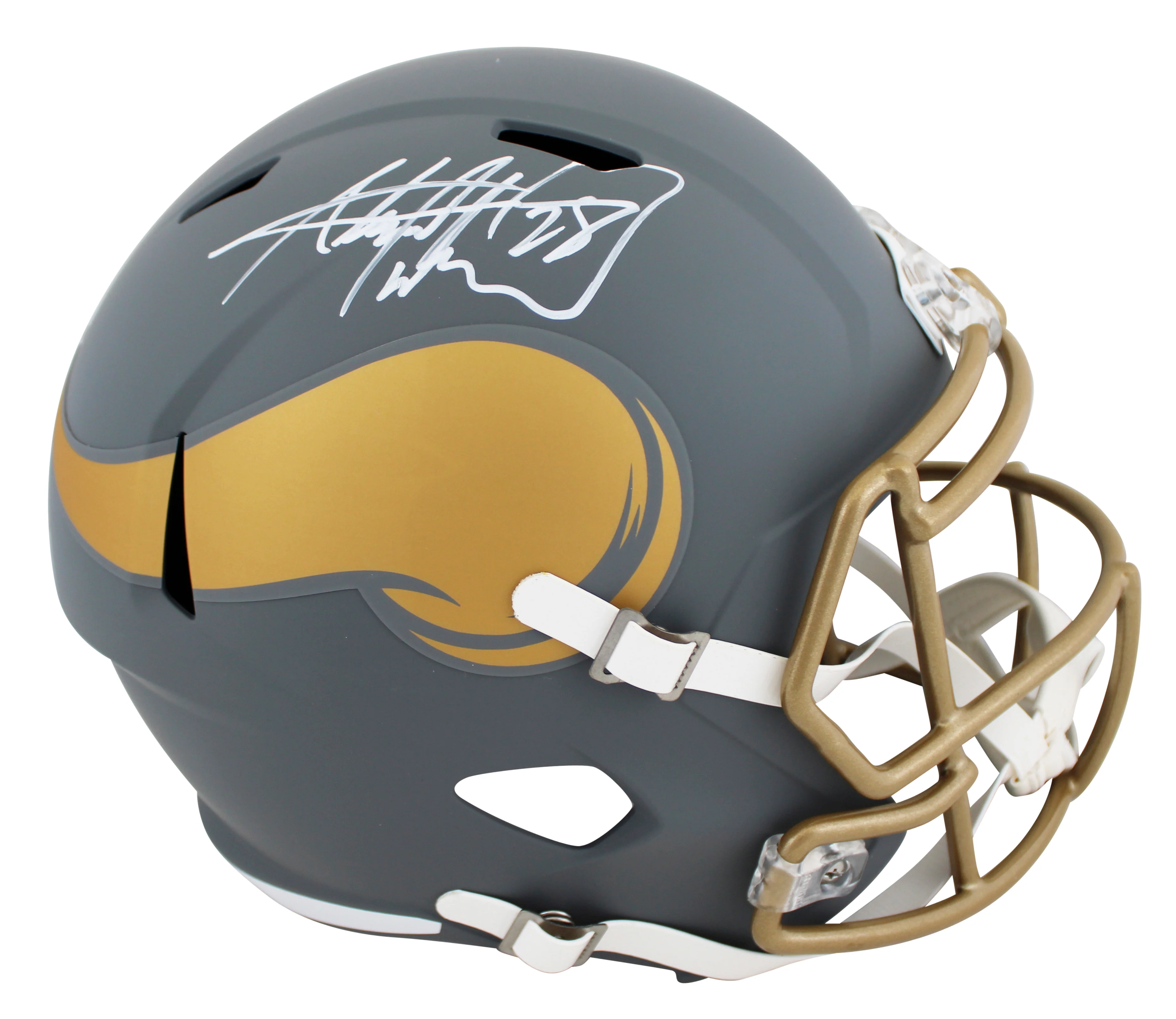 Vikings Adrian Peterson Signed Slate Full Size Speed Rep Helmet W/ Case BAS Wit - Image 3