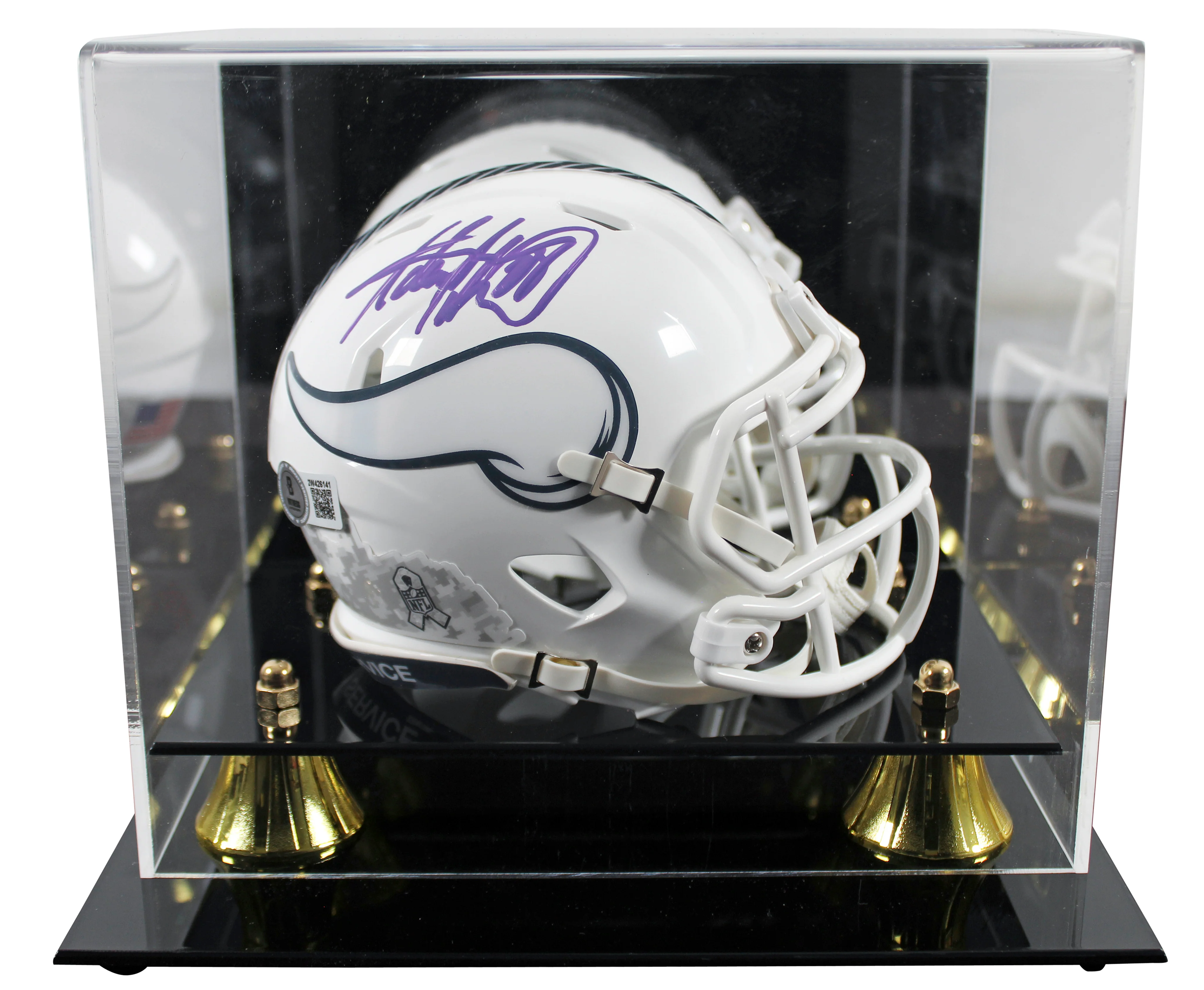 Vikings Adrian Peterson Signed STS III Speed Mini Helmet W/ Case BAS Witnessed - Image 2
