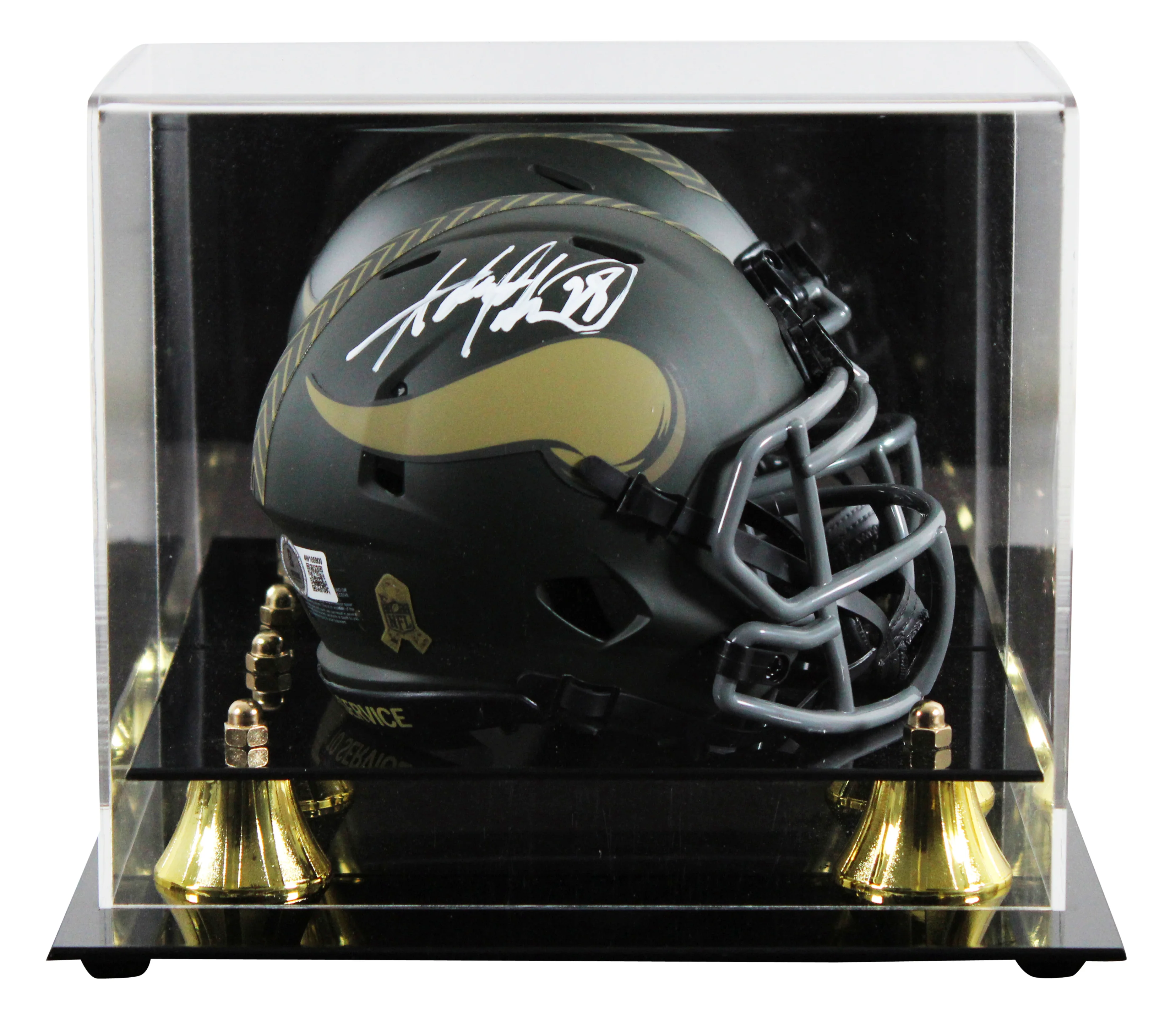 Vikings Adrian Peterson Signed STS IV Speed Mini Helmet w/ Case BAS Witnessed - Image 2