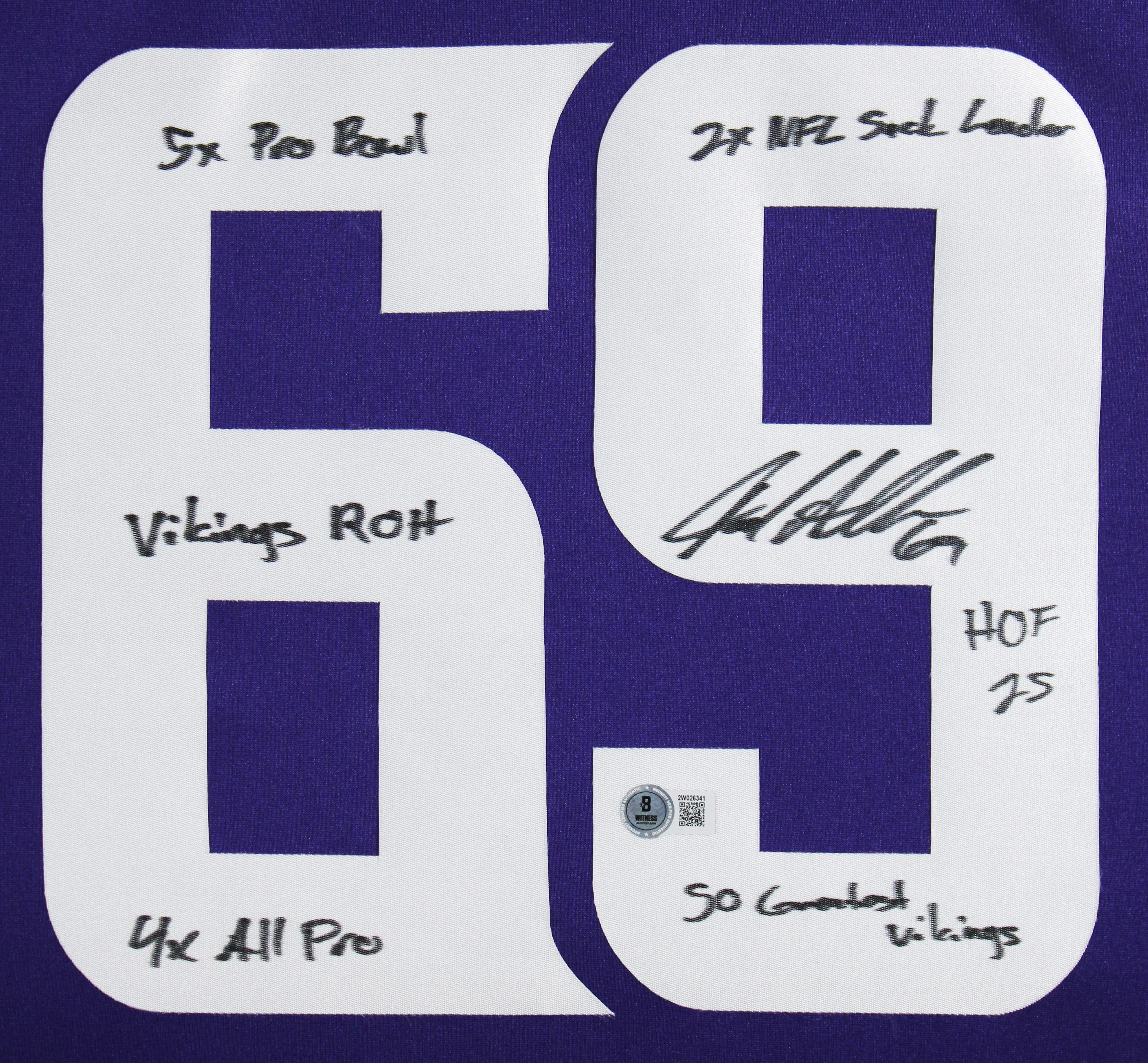 Vikings Jared Allen "6x Insc" Signed Purple Nike Limited Framed Jersey BAS Wit - Image 3