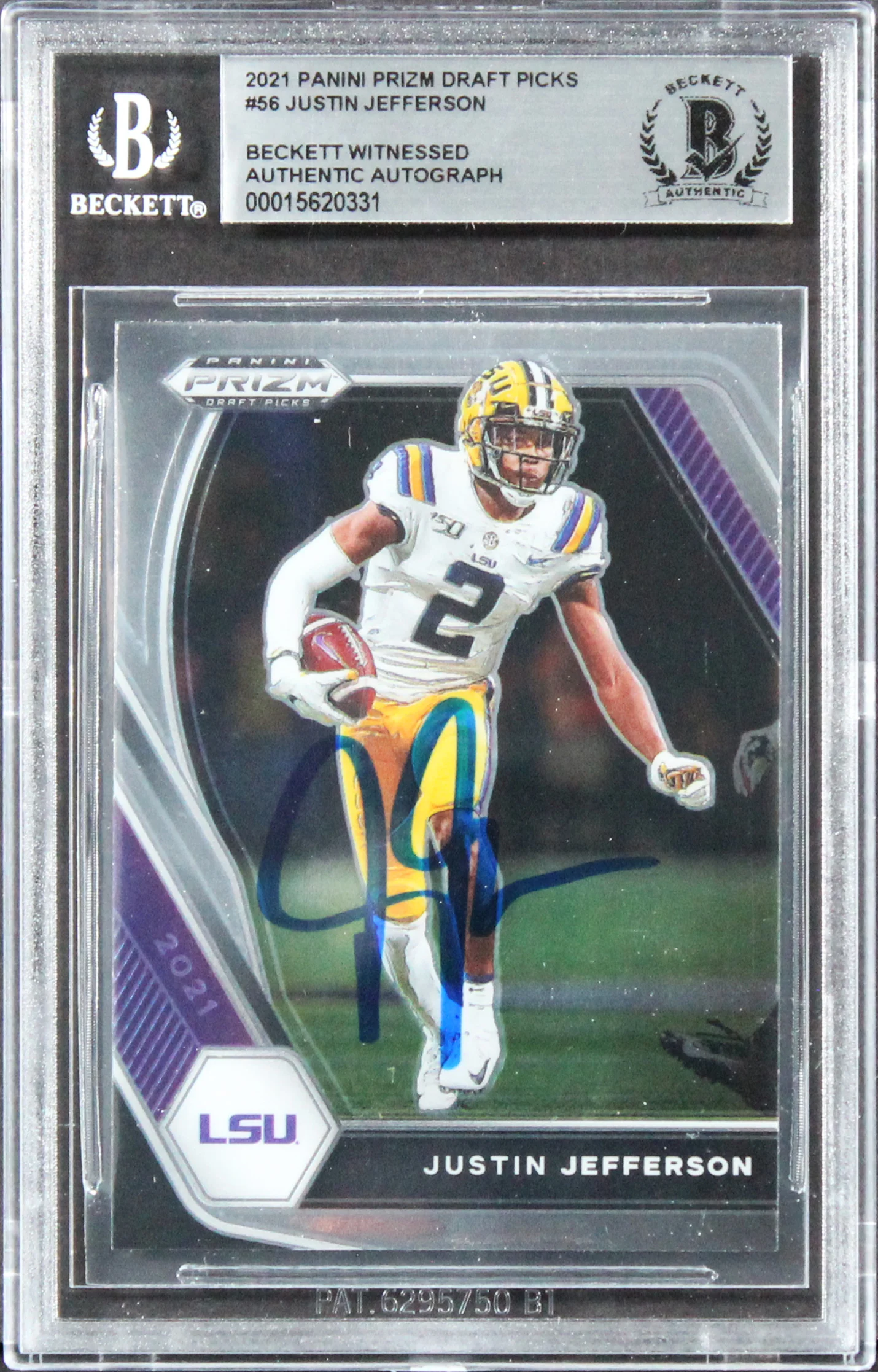 Vikings Justin Jefferson Signed 2020 Panini Prizm Draft Picks #56 Card BAS Slab - Image 2