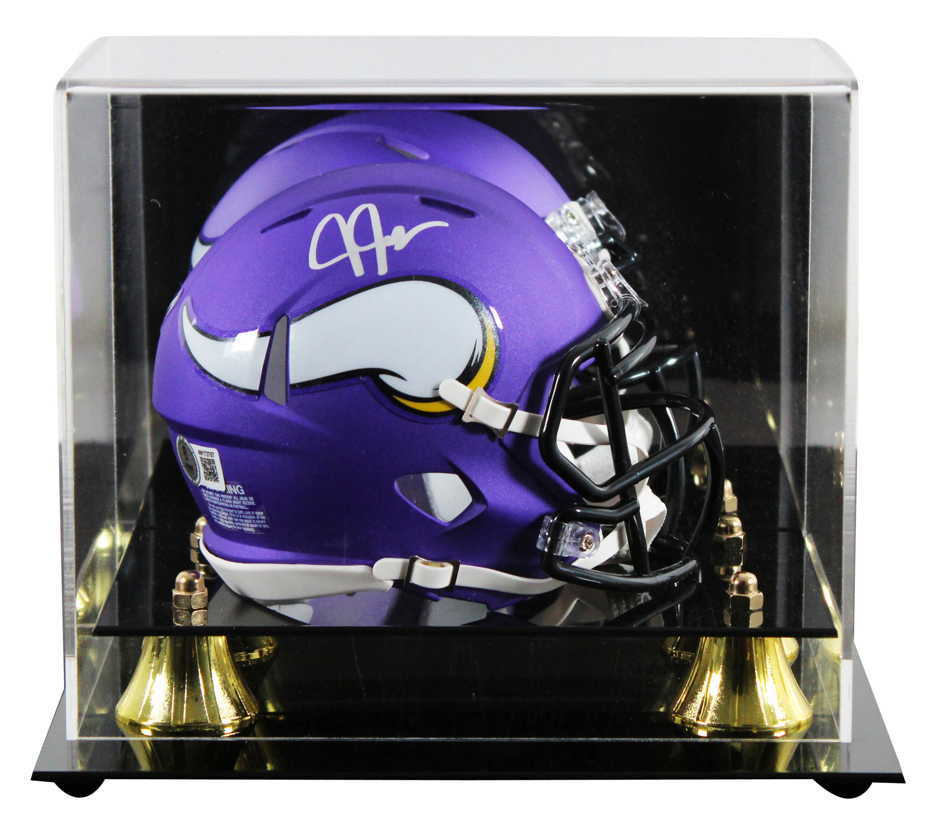 Vikings Justin Jefferson Signed Purple Speed Mini Helmet w/ Case BAS Witnessed - Image 2