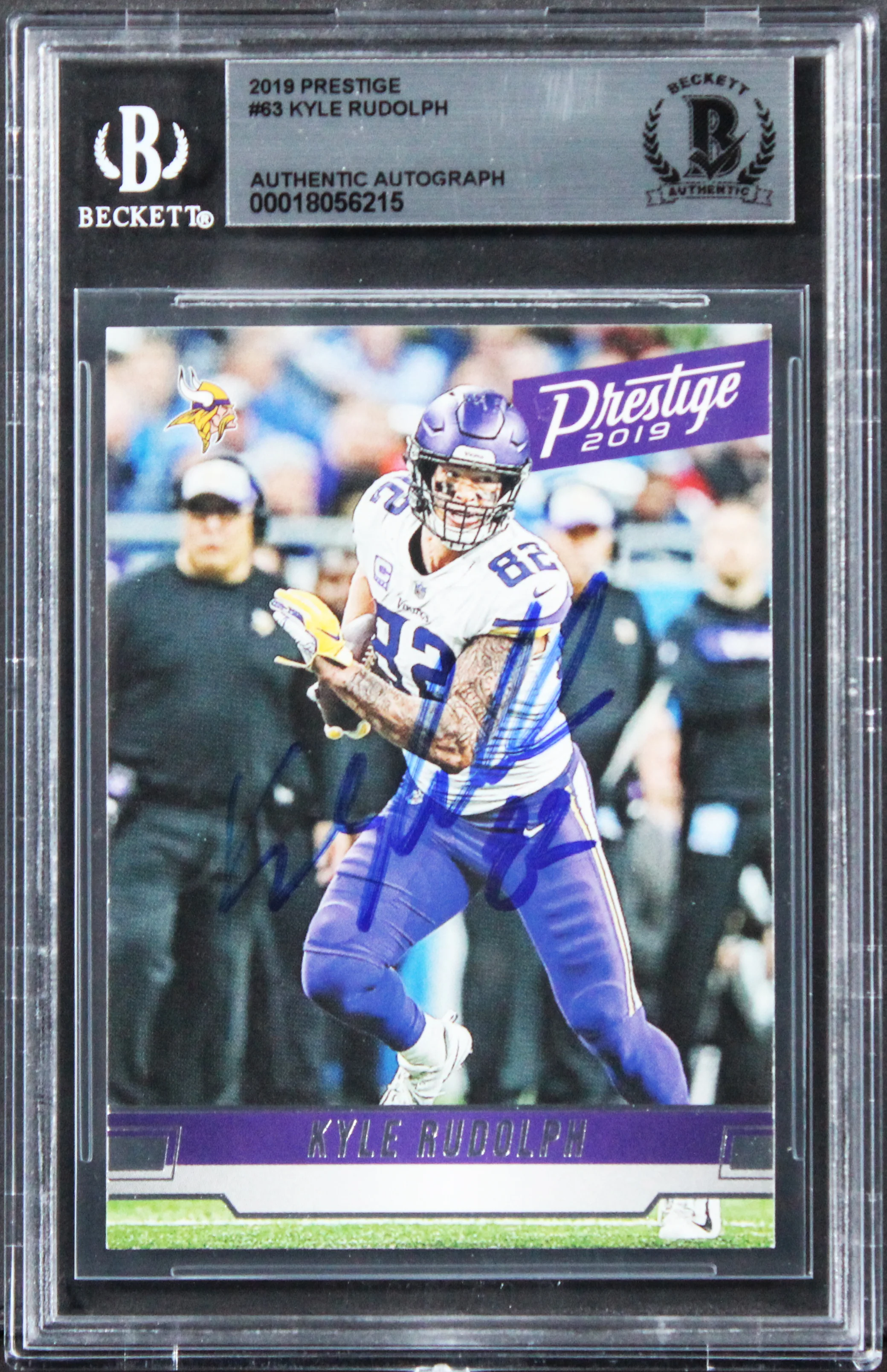Vikings Kyle Rudolph Authentic Signed 2019 Prestige #63 Card BAS Slabbed - Image 2