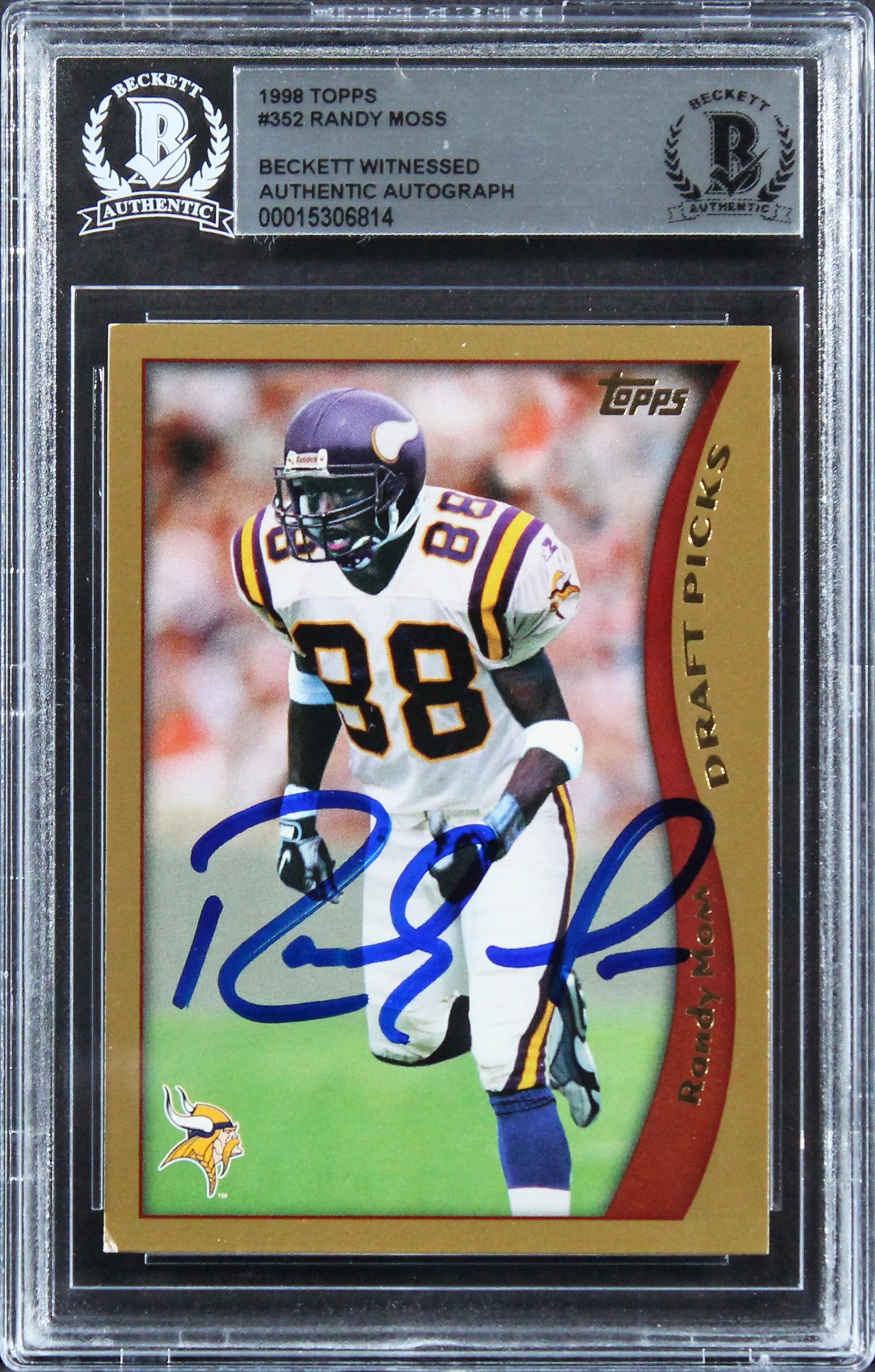 Vikings Randy Moss Authentic Signed 1998 Topps #352 Rookie Card BAS Slabbed - Image 2