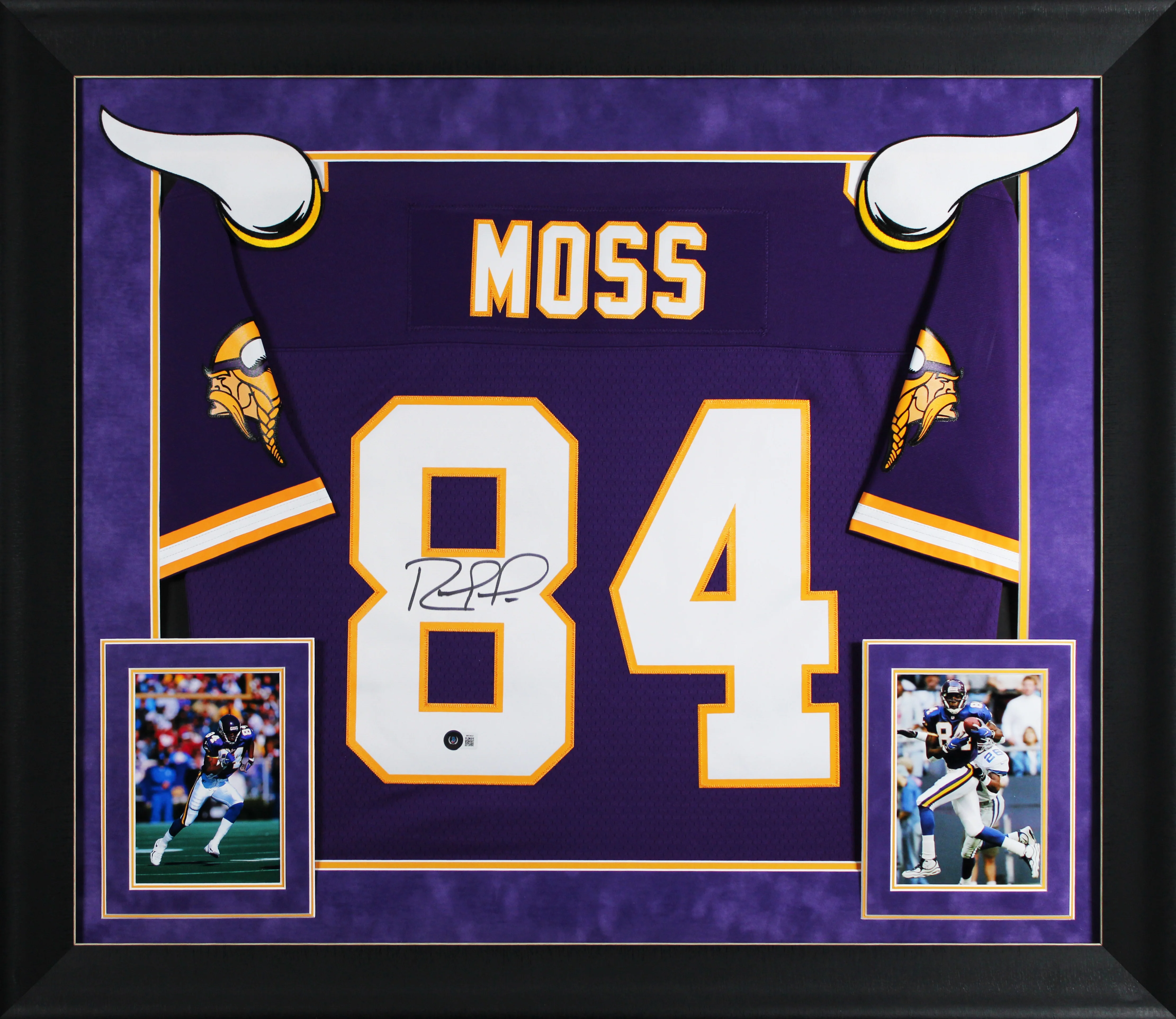 Vikings Randy Moss Authentic Signed Purple M&N Framed Jersey BAS Witnessed - Image 2