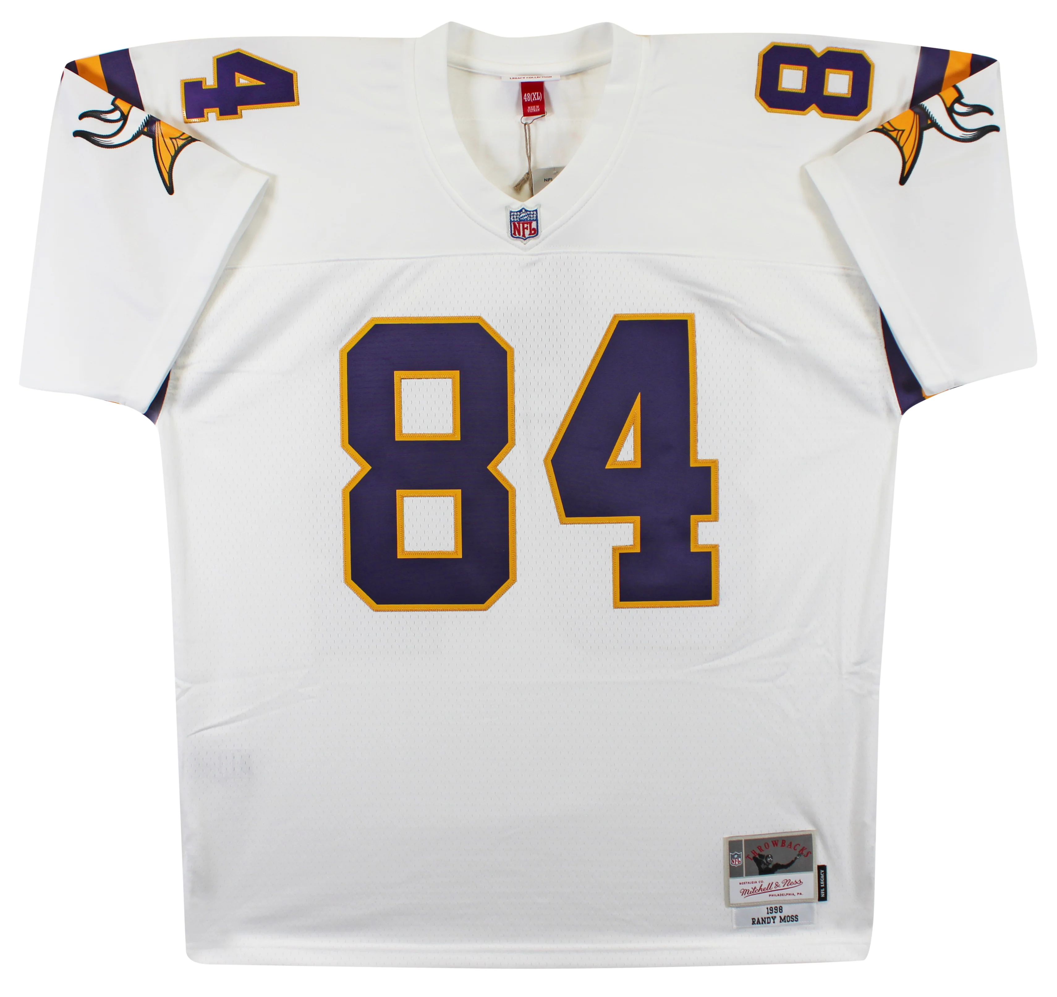 Vikings Randy Moss Authentic Signed White 1998 M&N Throwback Jersey BAS Witness - Image 3