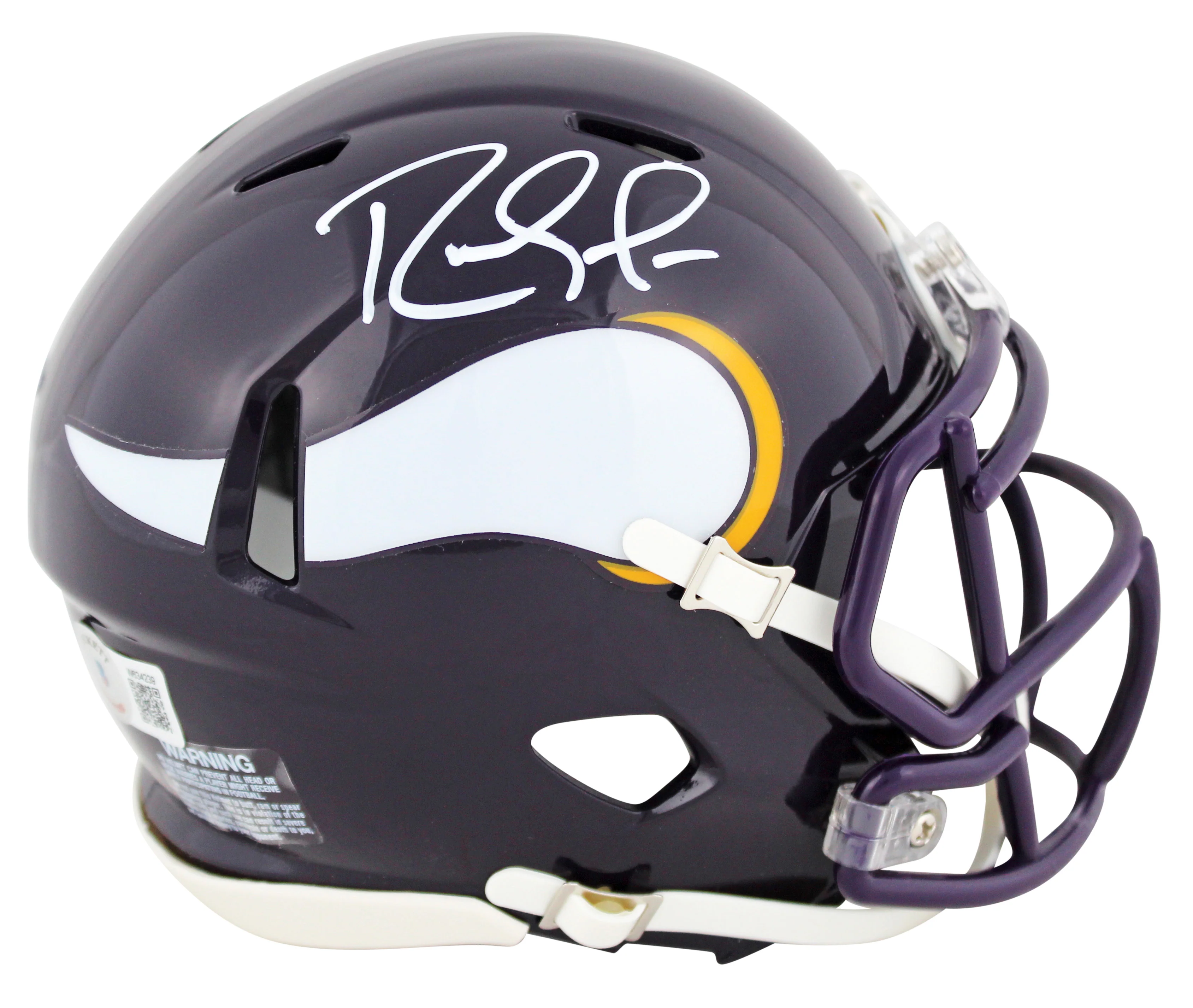 Vikings Randy Moss Signed 1983-01 TB Speed Mini Helmet w/ White Sig BAS Witness - Image 2