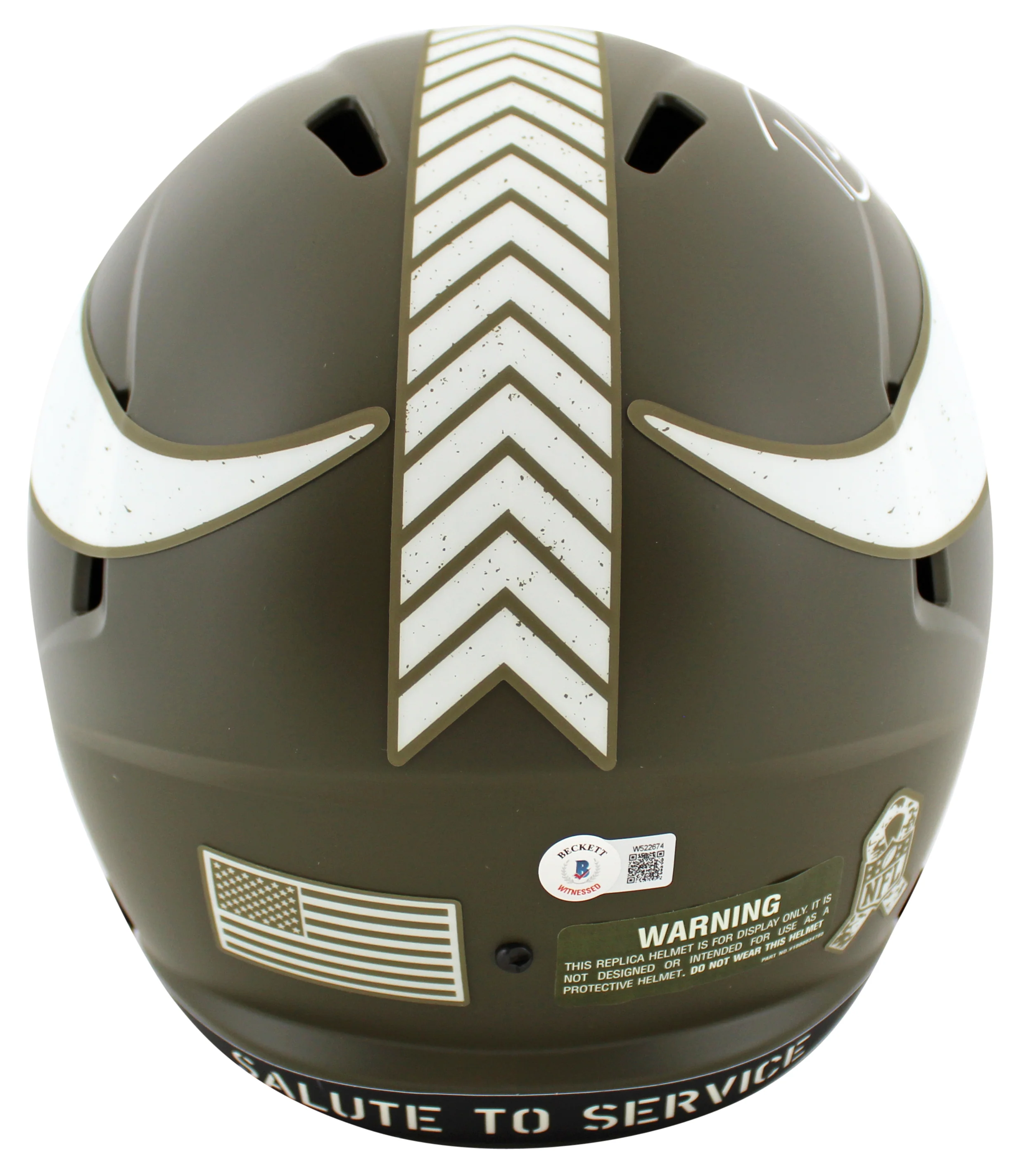 Vikings Randy Moss Signed Salute To Service Full Size Speed Rep Helmet BAS Wit - Image 3