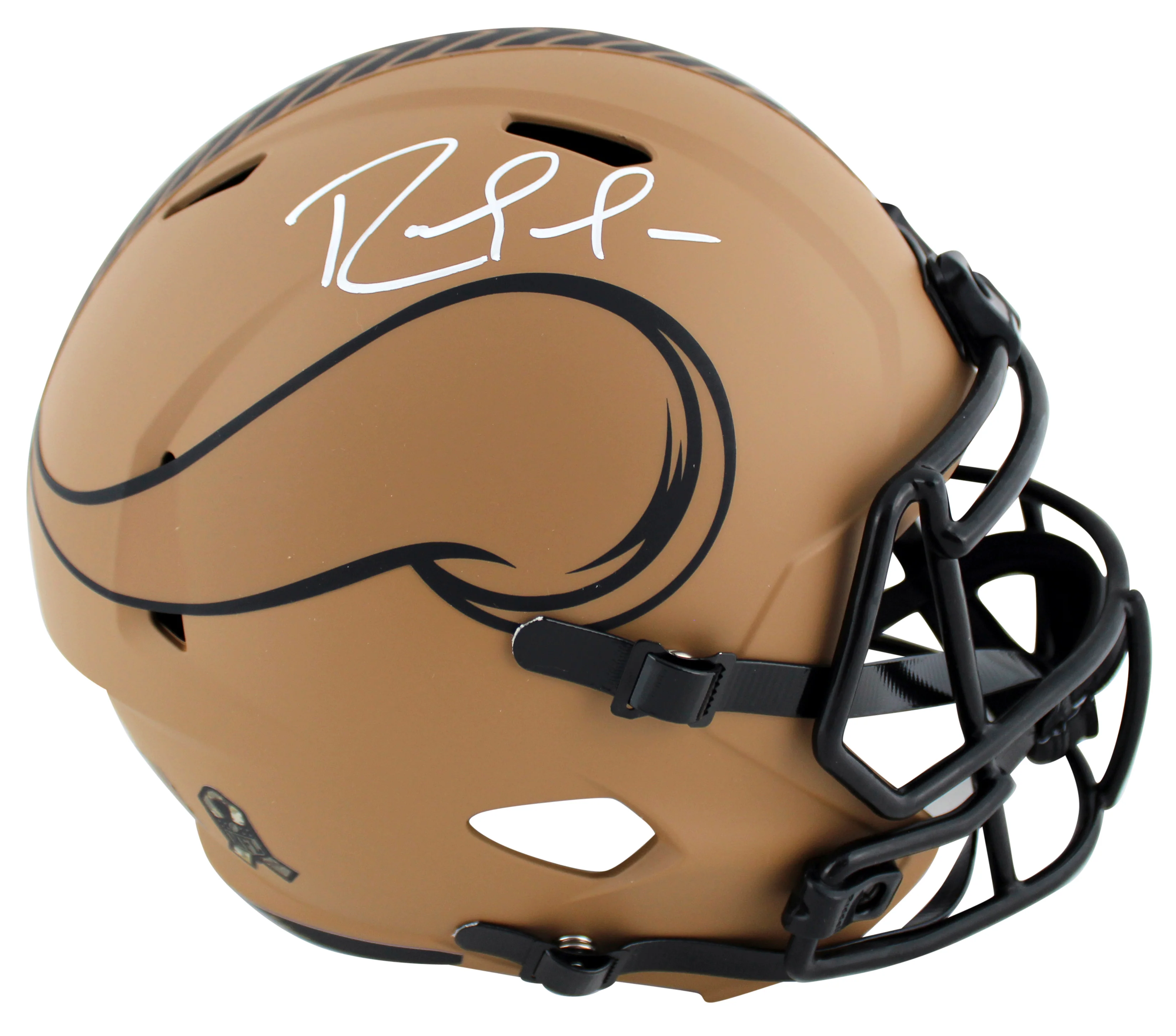 Vikings Randy Moss Signed Salute To Service II F/S Speed Rep Helmet BAS Witness - Image 2