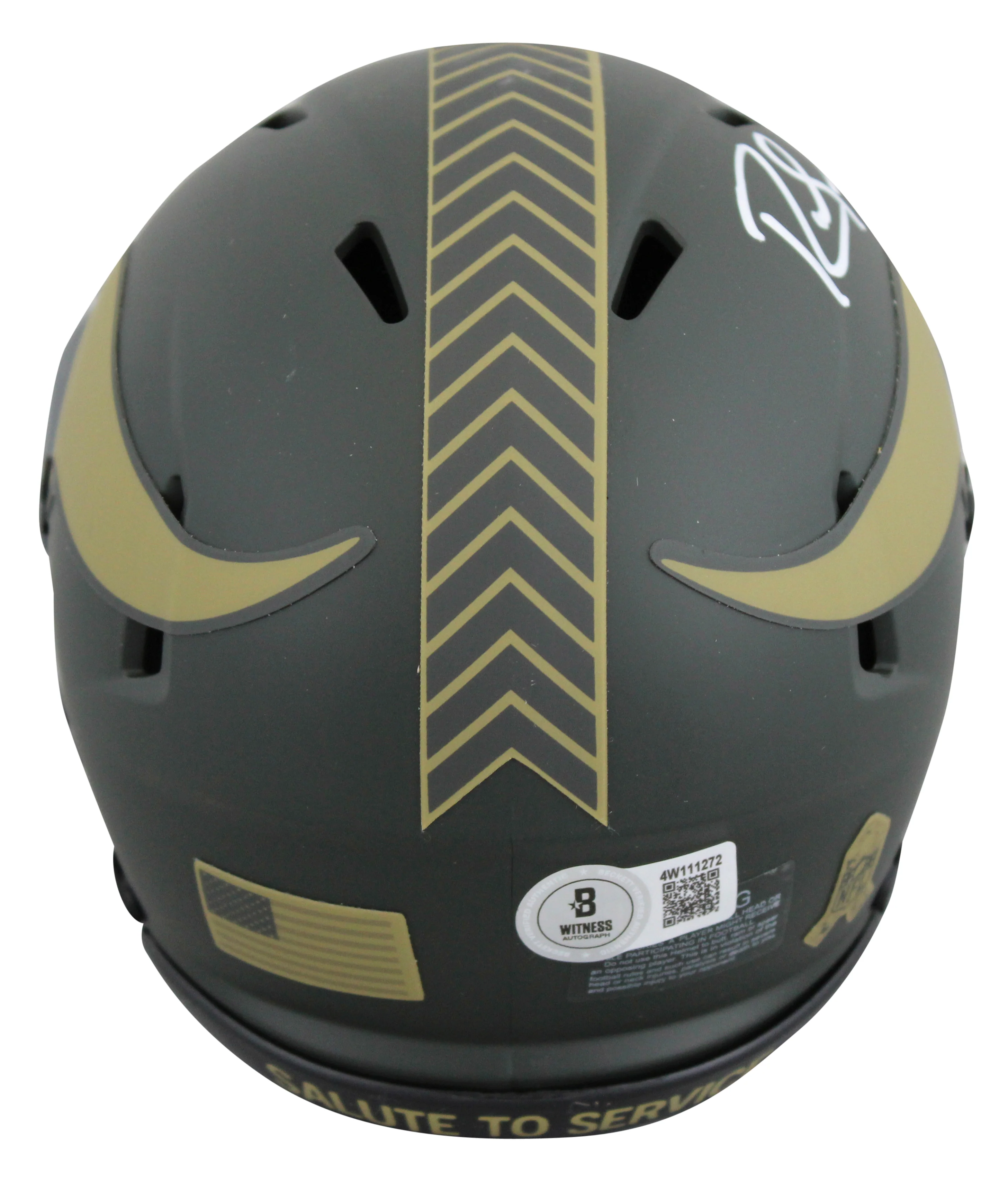 Vikings Randy Moss Signed Salute to Service IV Speed Mini Helmet BAS Witnessed - Image 3