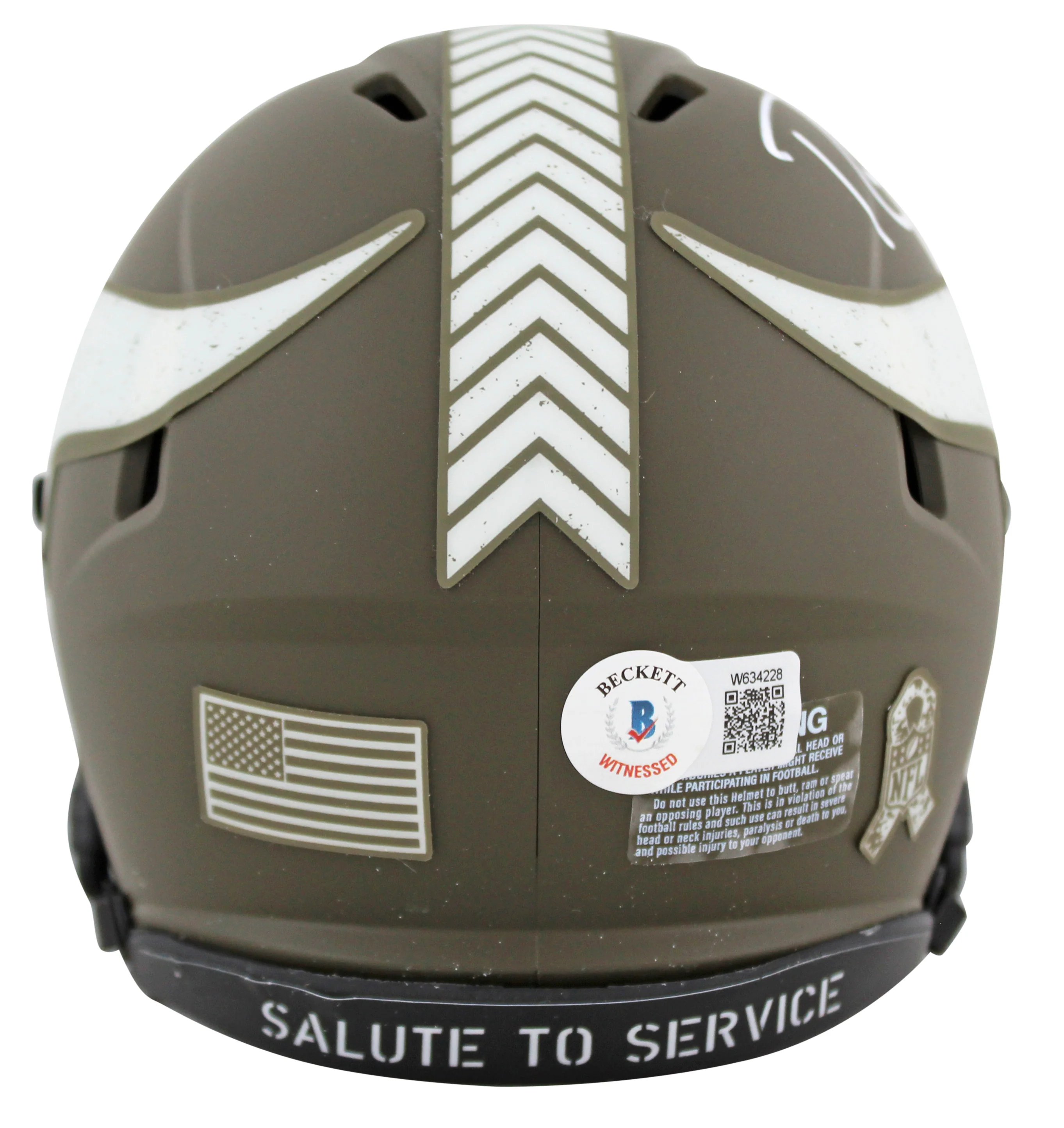 Vikings Randy Moss Signed Salute To Service Speed Mini Helmet w/ White Sig BAS W - Image 3