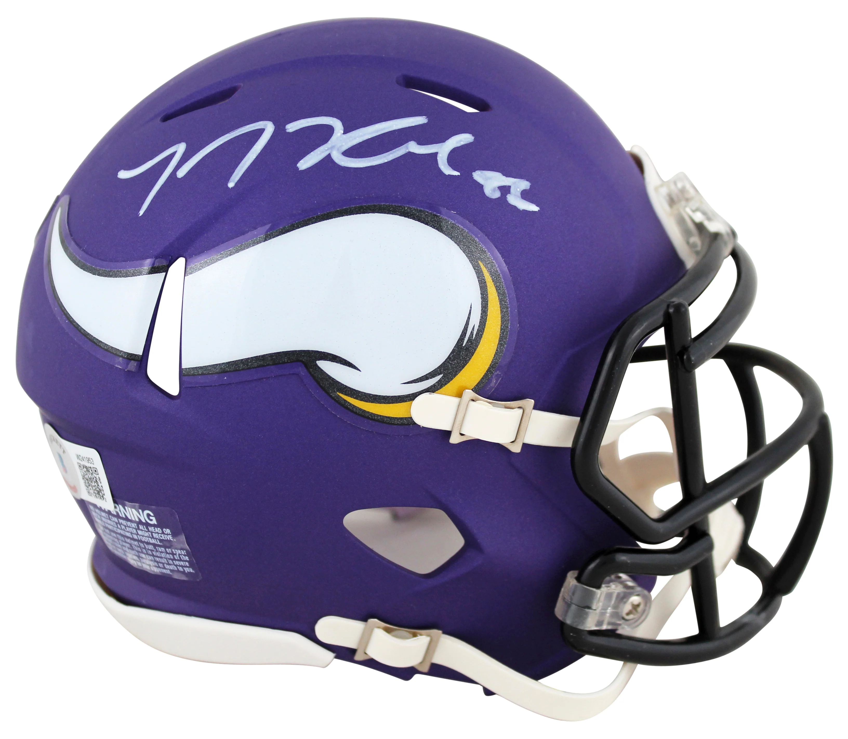 Vikings T.J. Hockenson Authentic Signed Speed Mini Helmet BAS Witnessed - Image 2