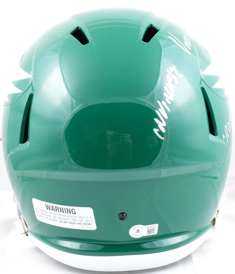 Vince Papale Signed F/S Eagles 74-95 Speed Helmet w/Rocky, Invincible-Beckett W - Image 5
