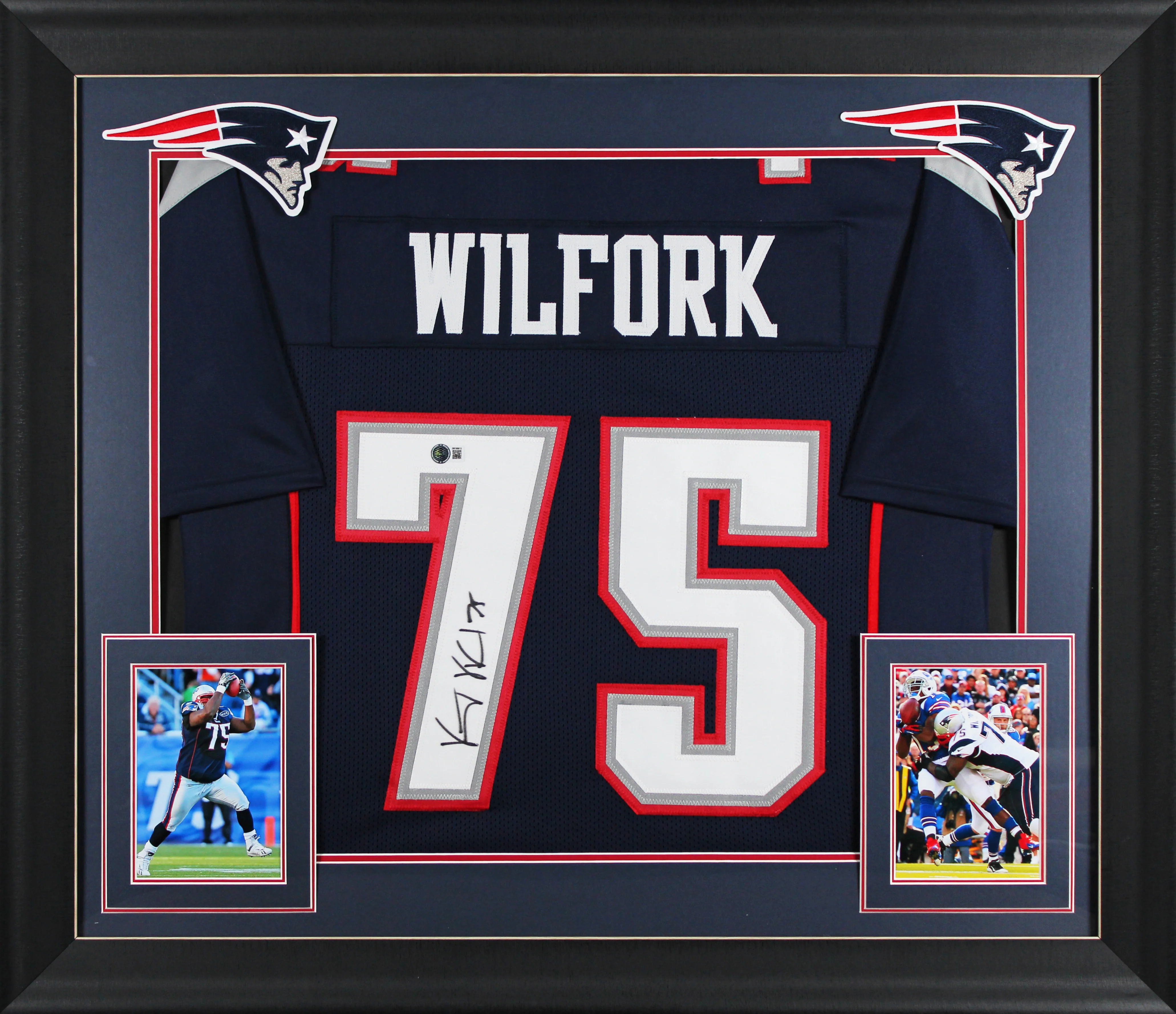 Vince Wilfork Authentic Signed Navy Pro Style Framed Jersey BAS Witnessed - Image 2