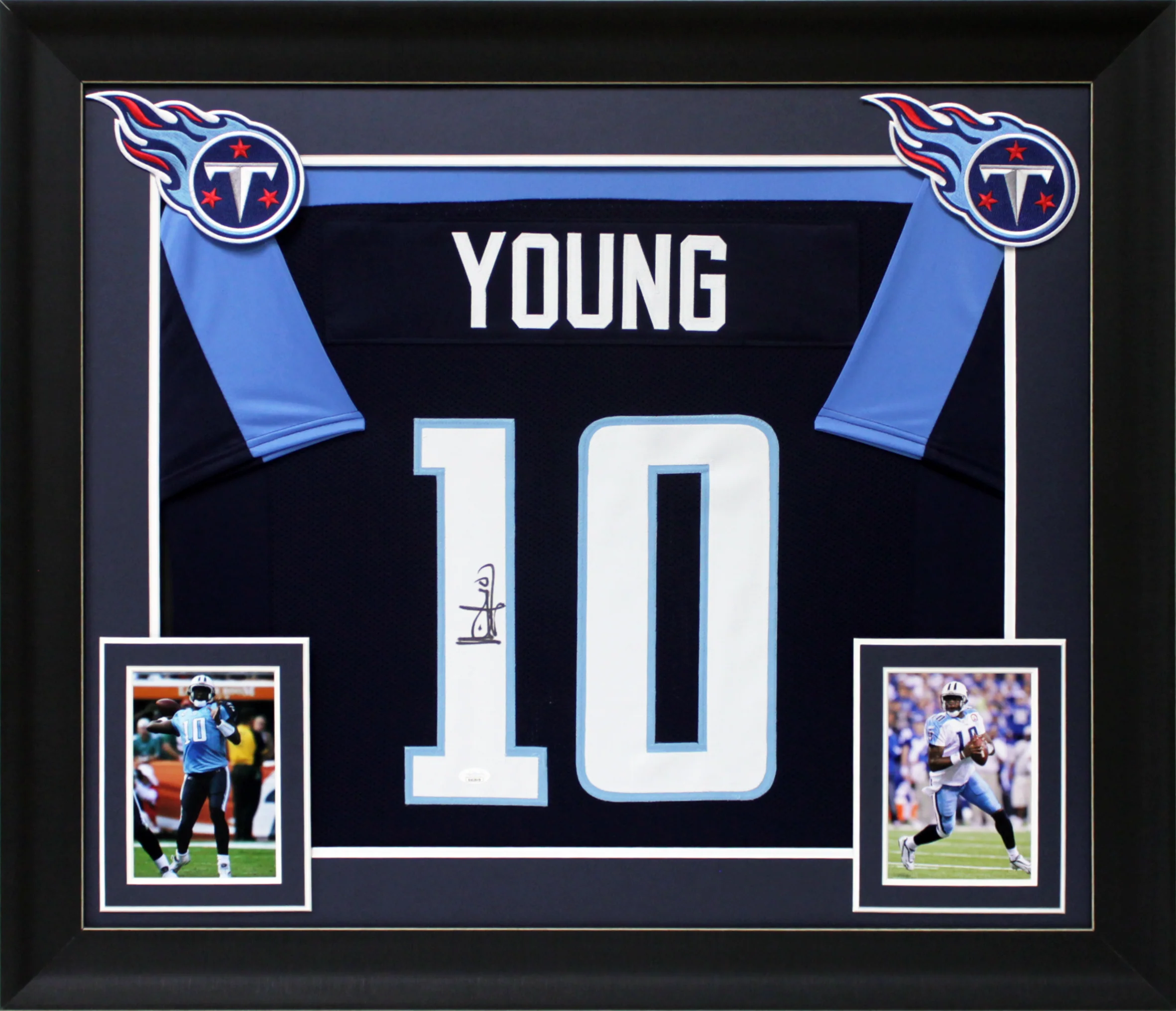 Vince Young Authentic Signed Blue Pro Style Framed Jersey JSA Witness - Image 2