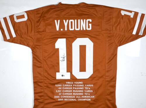 Vince Young Autographed Orange College Style STAT Jersey - Beckett W Hologram - Image 4