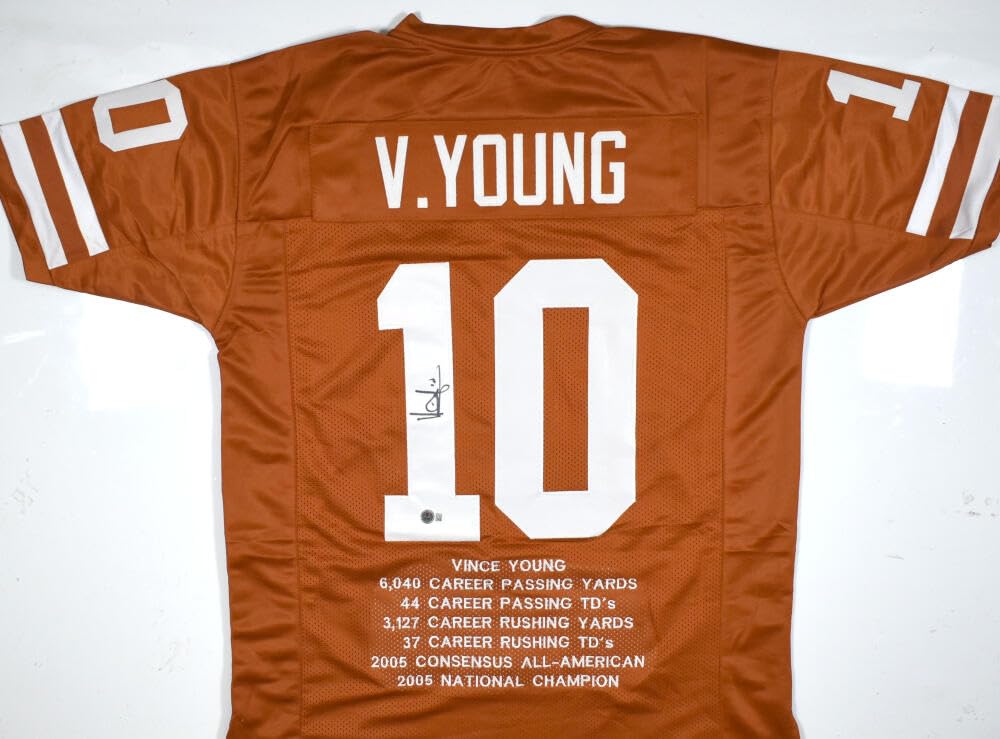 Vince Young Autographed Orange College Style STAT Jersey - Beckett W Hologram - Image 5
