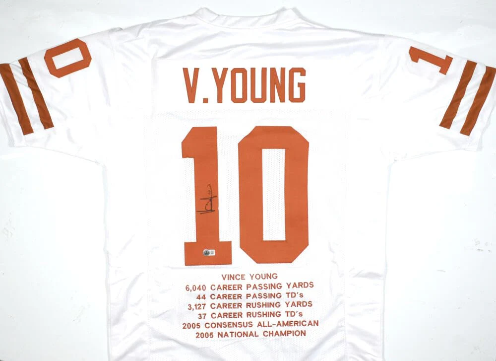 Vince Young Autographed White College Style STAT Jersey - Beckett W Hologram - Image 5