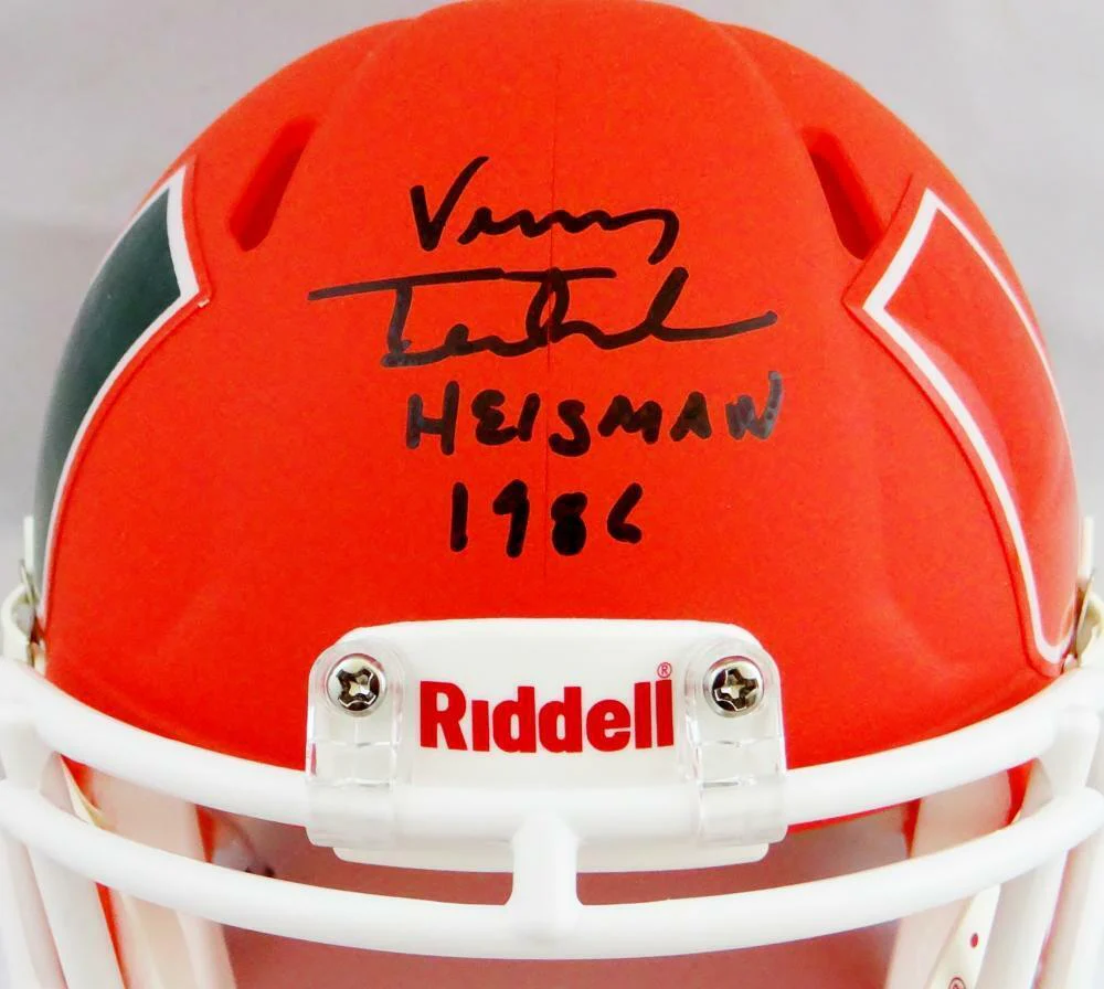 Vinny Testaverde Signed Hurricanes AMP Speed Mini Helmet w/ Insc- Beckett Auth - Image 2