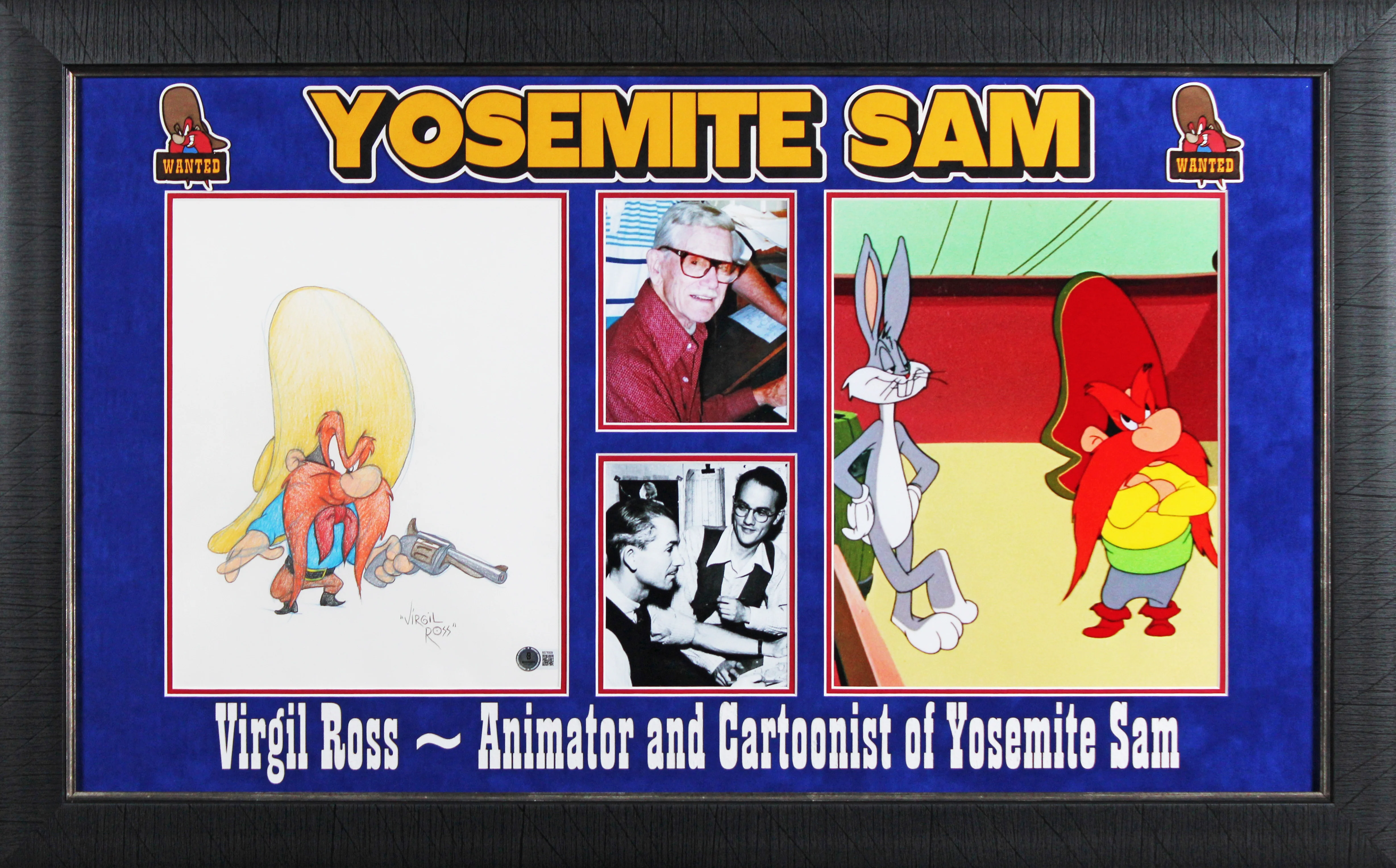 Virgil Ross Looney Tunes Signed & Framed Hand Drawn Yosemite Sam Sketch BAS