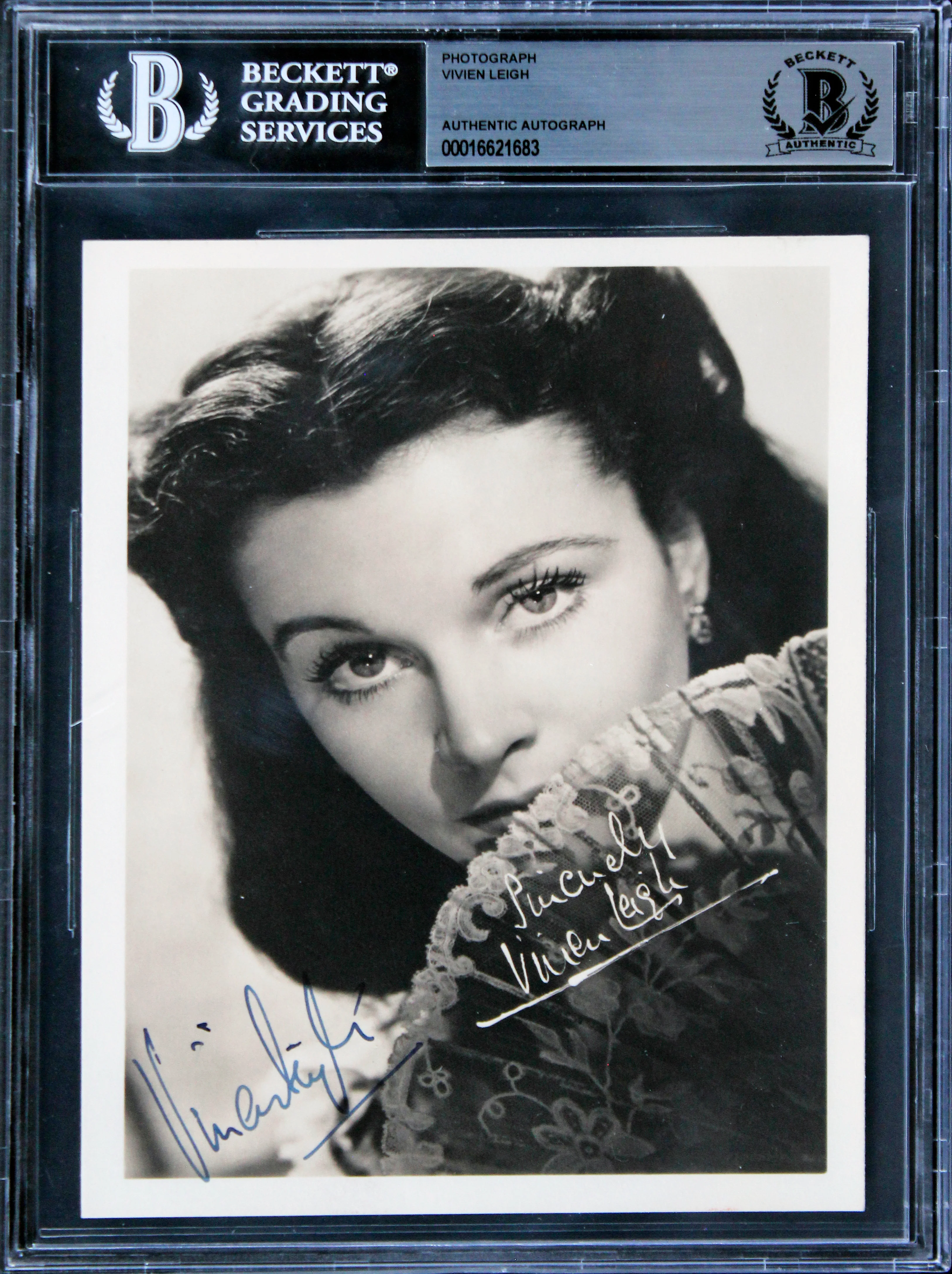 Vivien Leigh Gone with the Wind Signed Black & White 5x7 Photo BAS Slabbed - Image 2