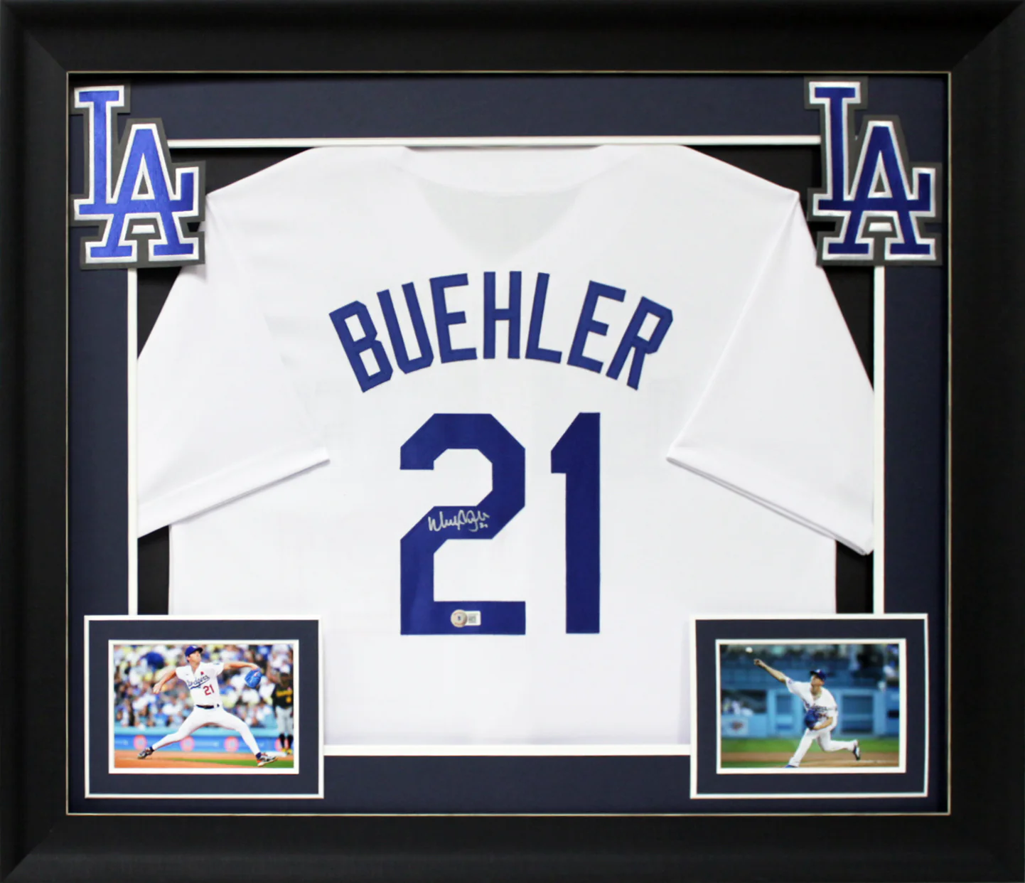 Walker Buehler Authentic Signed White Pro Style Framed Jersey BAS Witnessed - Image 2