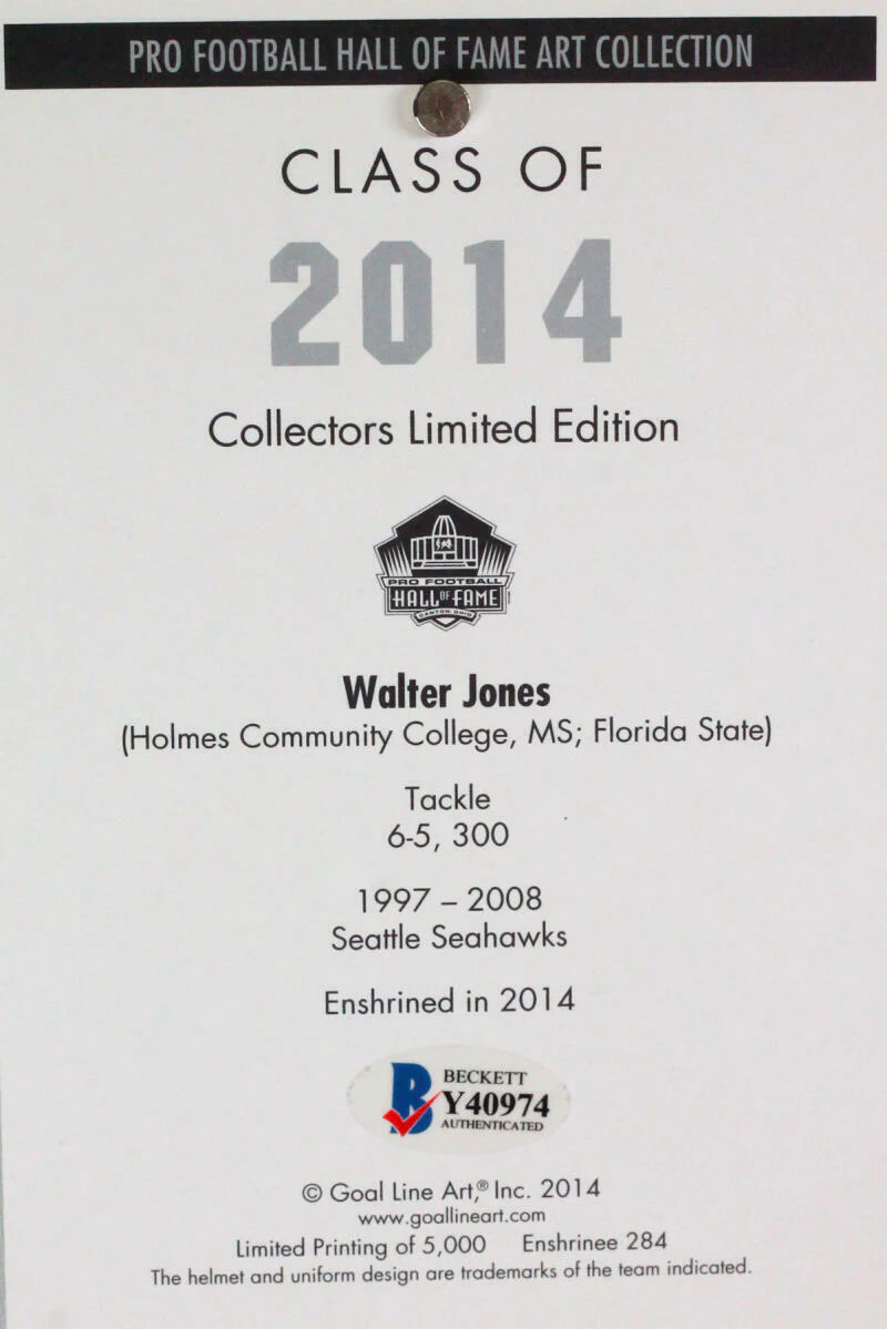 Walter Jones Signed Philadelphia Eagles Goal Line Art Card w/ HOF- Beckett *Blue - Image 3
