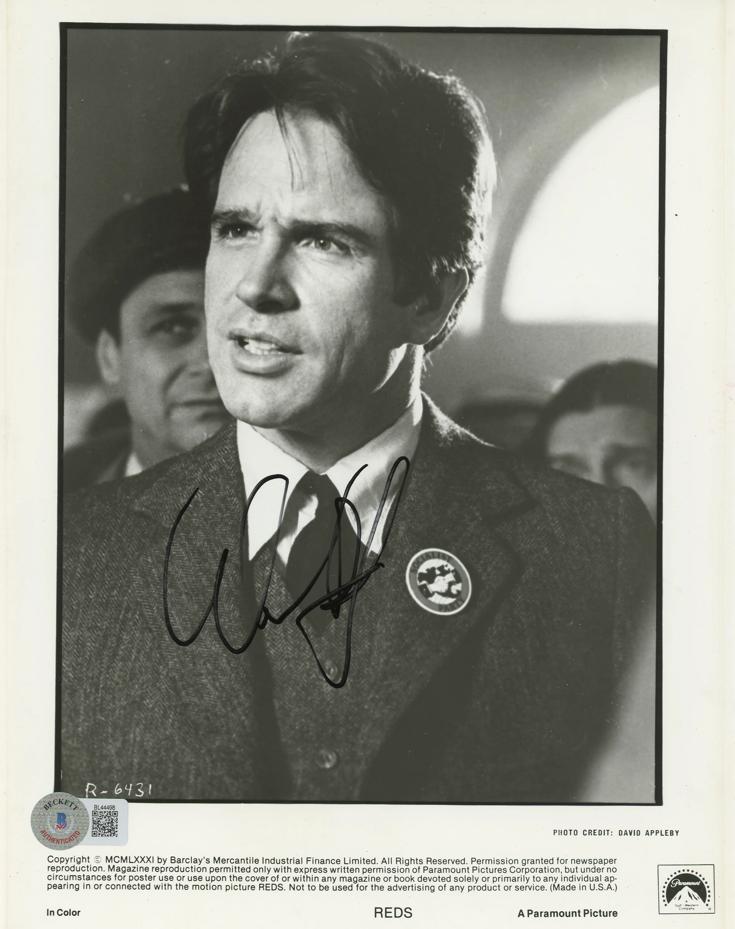 Warren Beatty Reds Authentic Signed 8x10 Black & White Photo BAS #BL44498 - Image 2