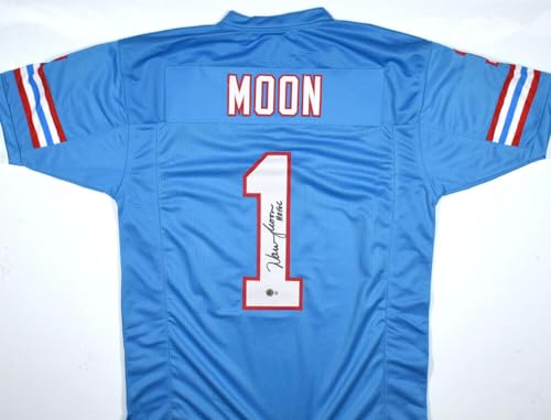 Warren Moon Autographed Blue Pro Style Jersey w/ HOF - Beckett W Hologram *Black - Image 8