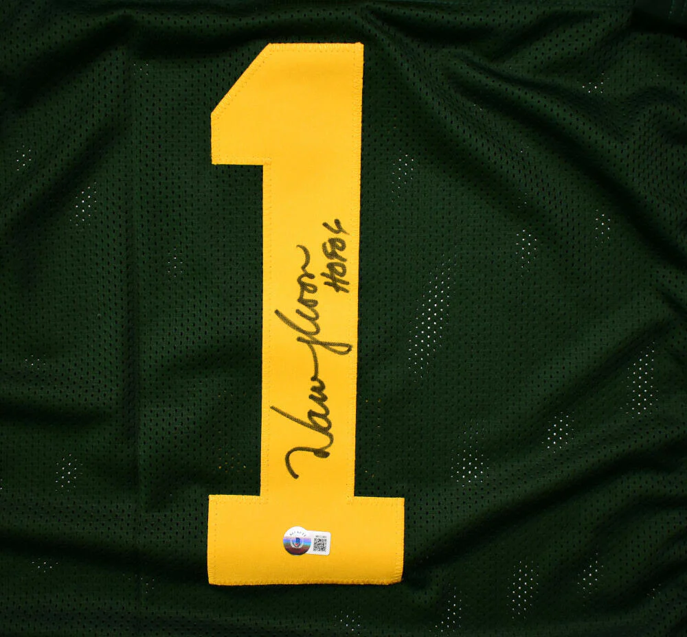 Warren Moon Autographed Green Pro Style Jersey w/ HOF- Beckett W Hologram *Black - Image 2