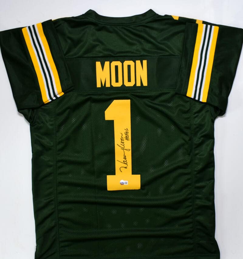 Warren Moon Autographed Green Pro Style Jersey w/ HOF- Beckett W Hologram *Black - Image 8