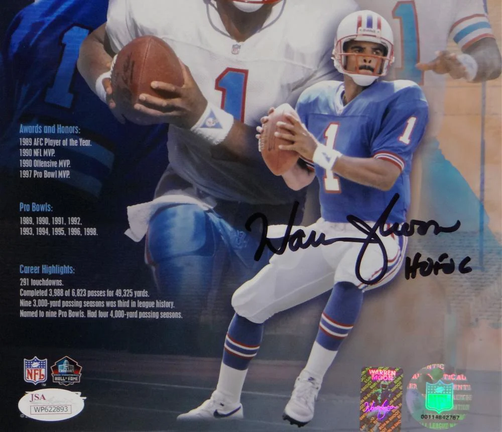 Warren Moon HOF Signed Oilers 8x10 Hall of Fame Poster PF Photo- JSA W Auth - Image 2
