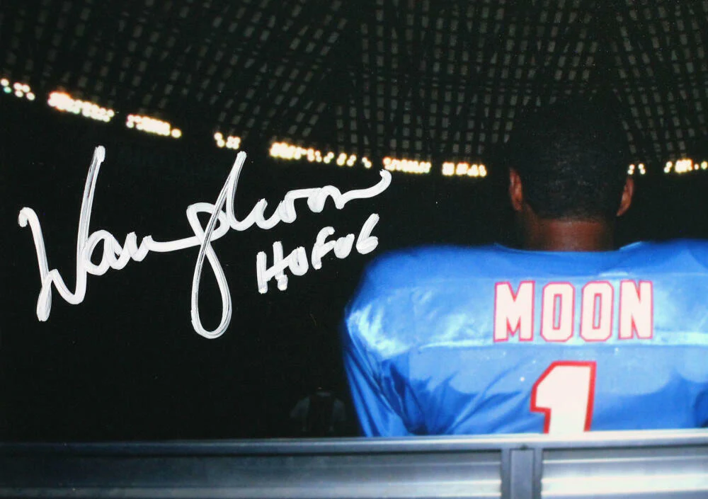 Warren Moon Signed Houston Oilers 8x10 On Bench w/HOF - Beckett W Auth *White - Image 2