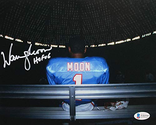 Warren Moon Signed Houston Oilers 8x10 On Bench w/HOF - Beckett W Auth *White - Image 3