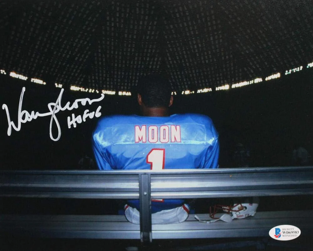 Warren Moon Signed Houston Oilers 8x10 On Bench w/HOF - Beckett W Auth *White - Image 4