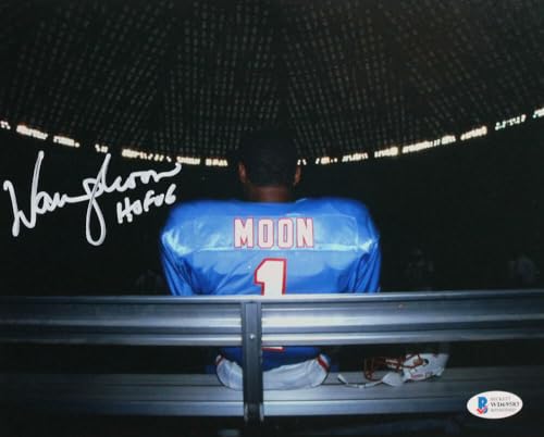 Warren Moon Signed Houston Oilers 8x10 On Bench w/HOF - Beckett W Auth *White - Image 6