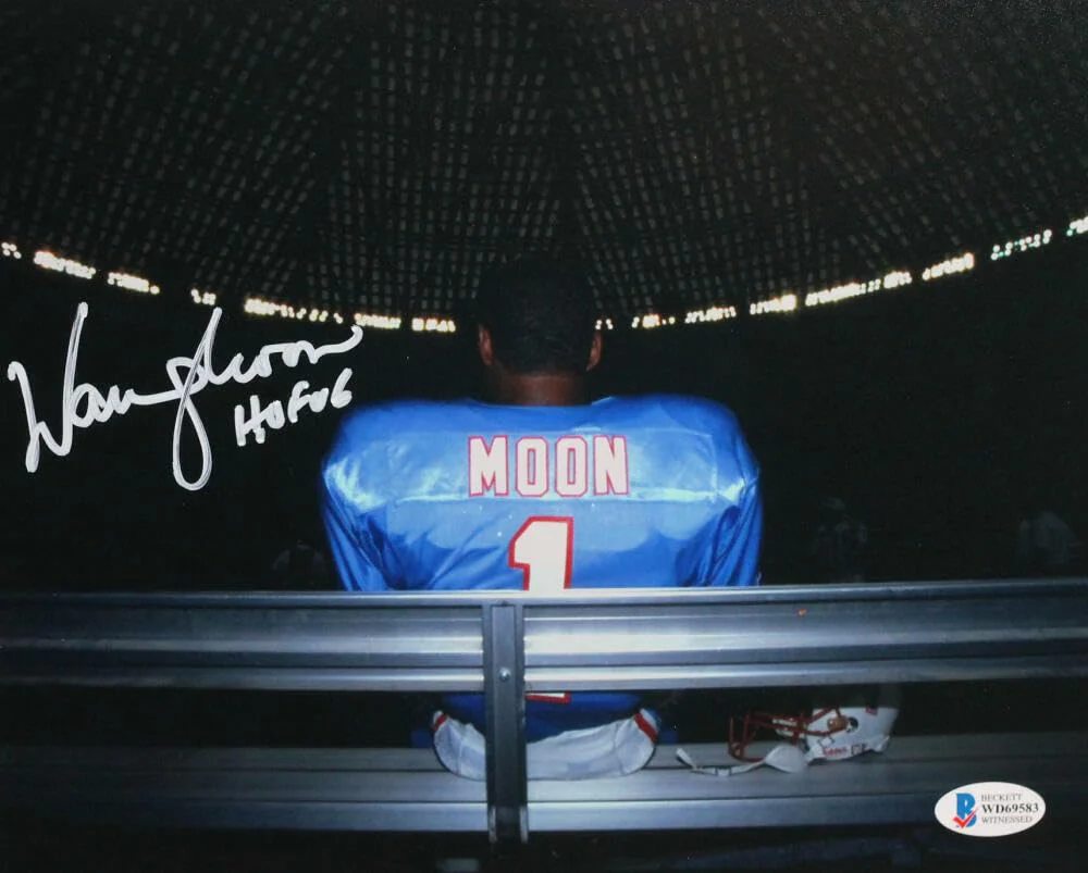 Warren Moon Signed Houston Oilers 8x10 On Bench w/HOF - Beckett W Auth *White - Image 7