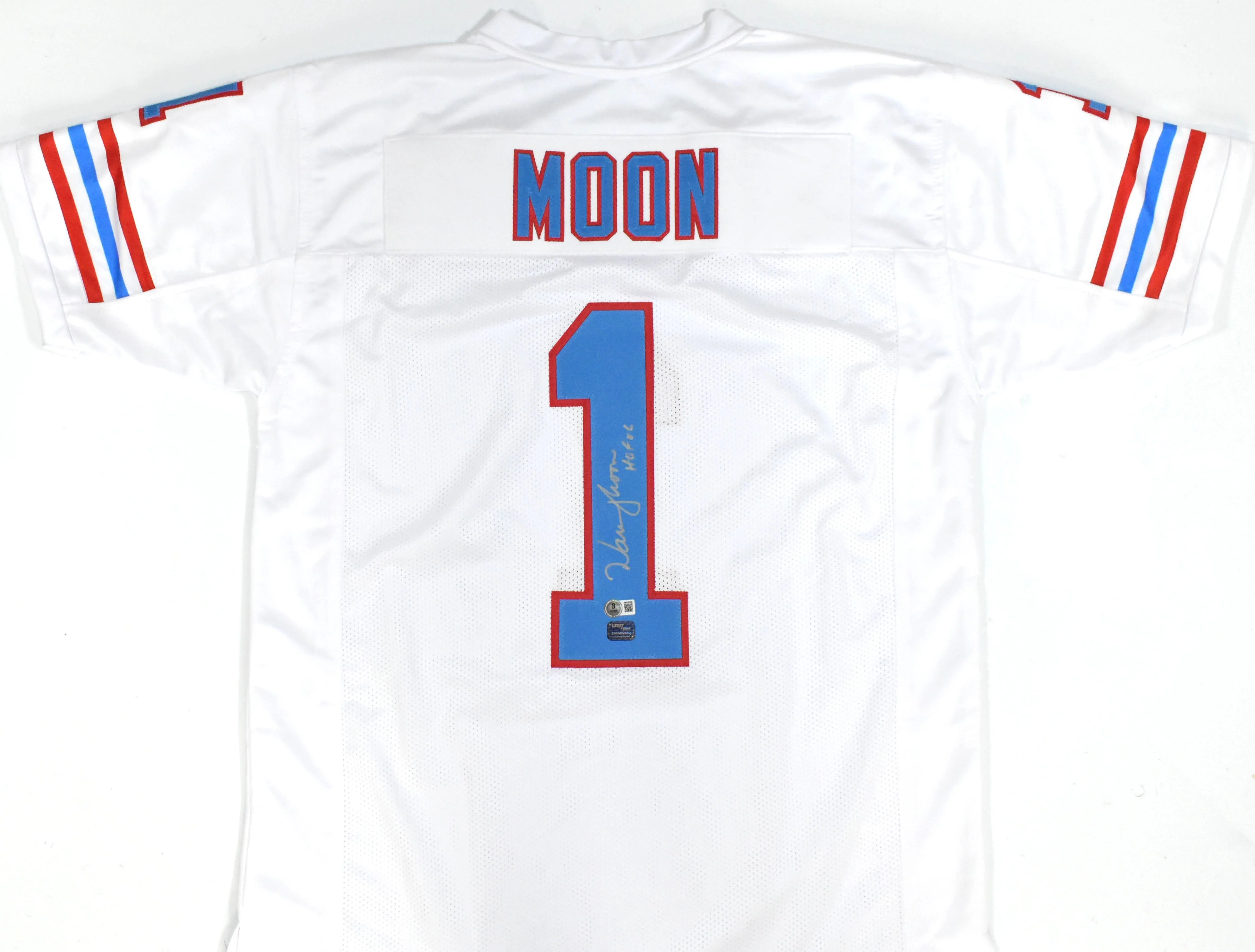Warren Moon Autographed White Pro Style Jersey HOF - Beckett W Hologram *Silver