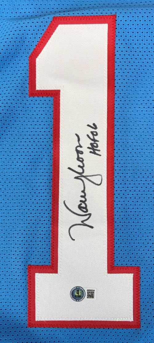 Warren Moon Houston Signed Blue Football Jersey HOF 06 Inscribed BAS - Image 2