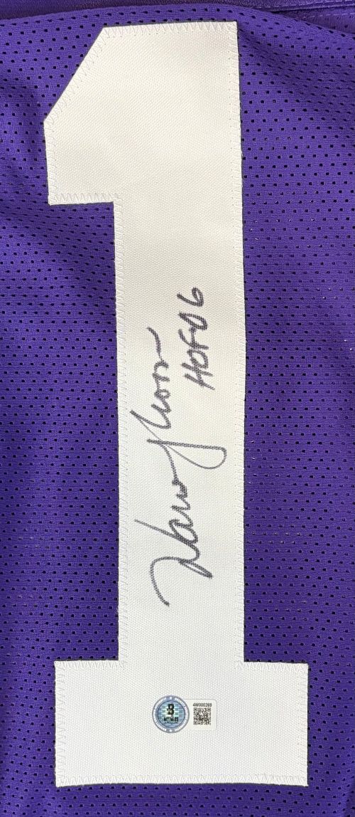 Warren Moon Washington Signed Purple Football Jersey HOF 06 Inscribed BAS - Image 2