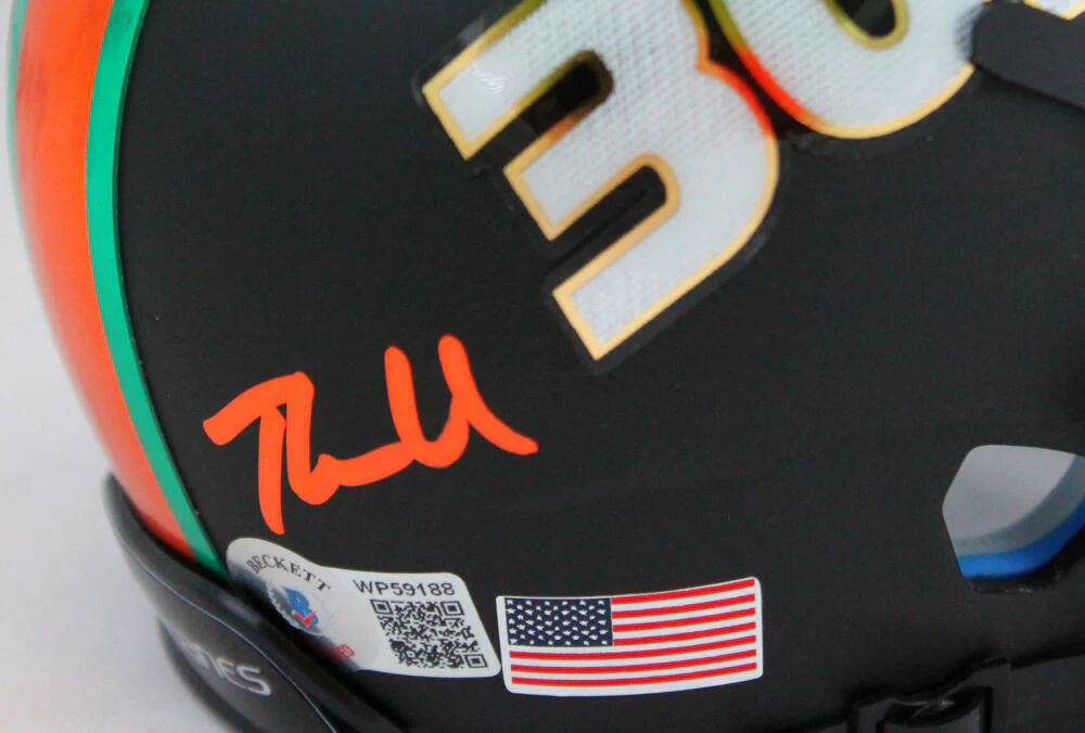 Warren Sapp Signed UM Hurricanes Black Trtd. Mini Helmet w/ Insc -Beckett W Holo - Image 3