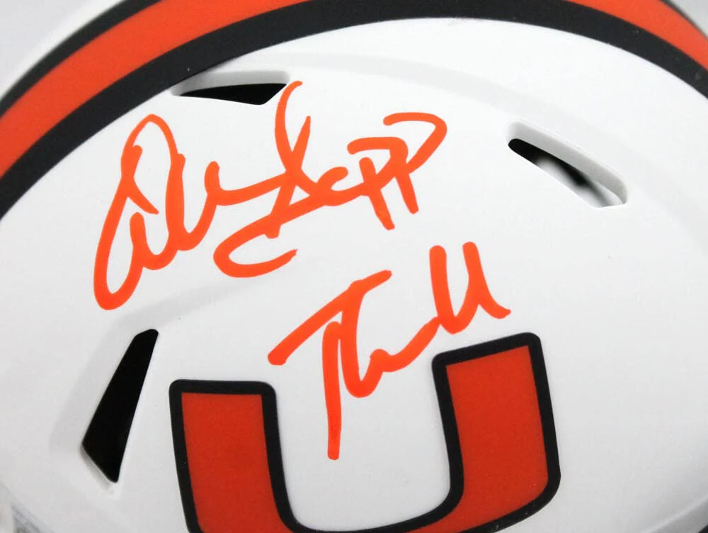Warren Sapp Signed Miami Hurricanes Lunar Speed Mini Helmet w/The U-BeckettWHolo - Image 8