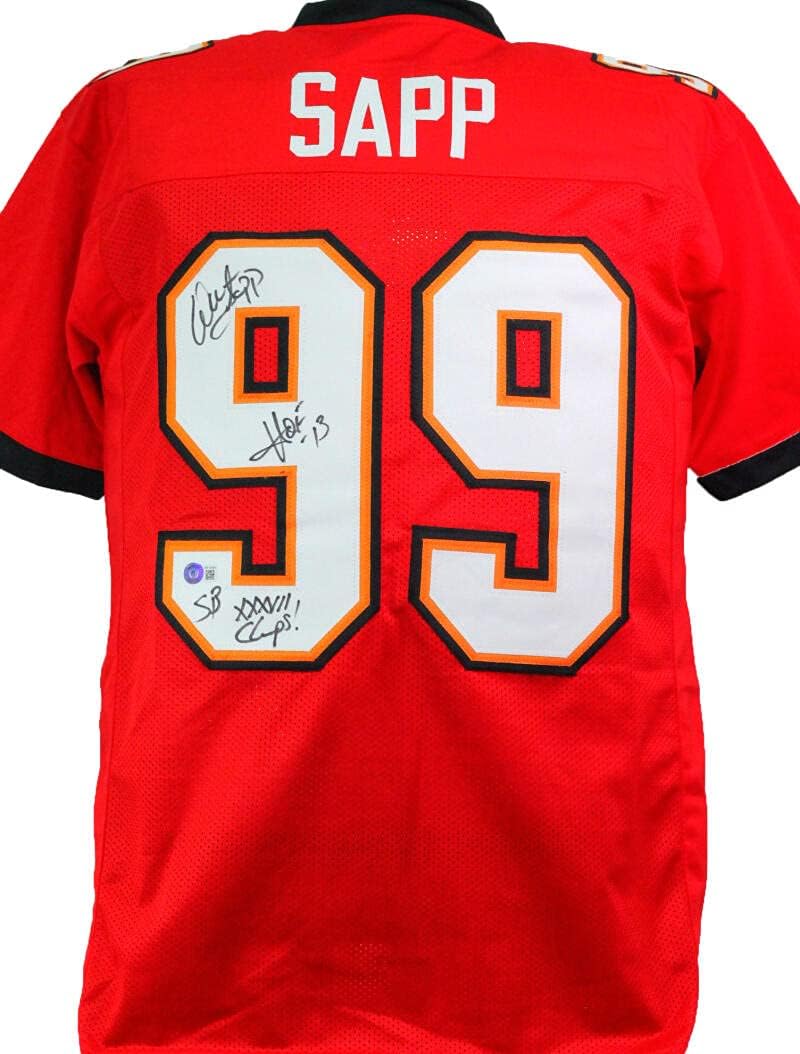 Warren Sapp Autographed Red Pro Style Jersey w/ 2 Insc- Beckett W *Black - Image 5